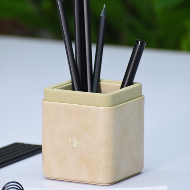 Pen/Pencil Holder | Faux Leather | Square Small | Moderno | Cream