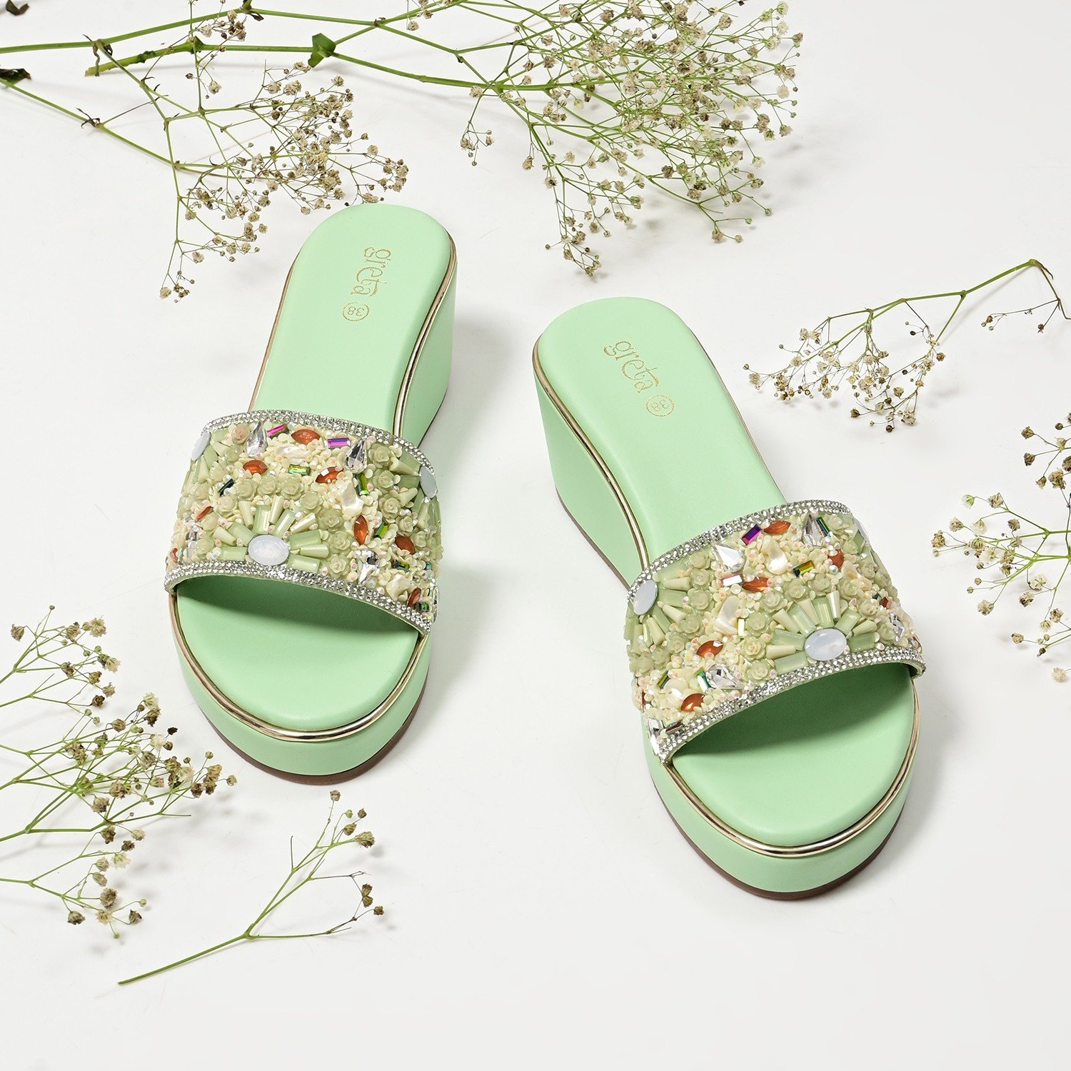 Green Coloured Vibrant Touch Wedge Heels