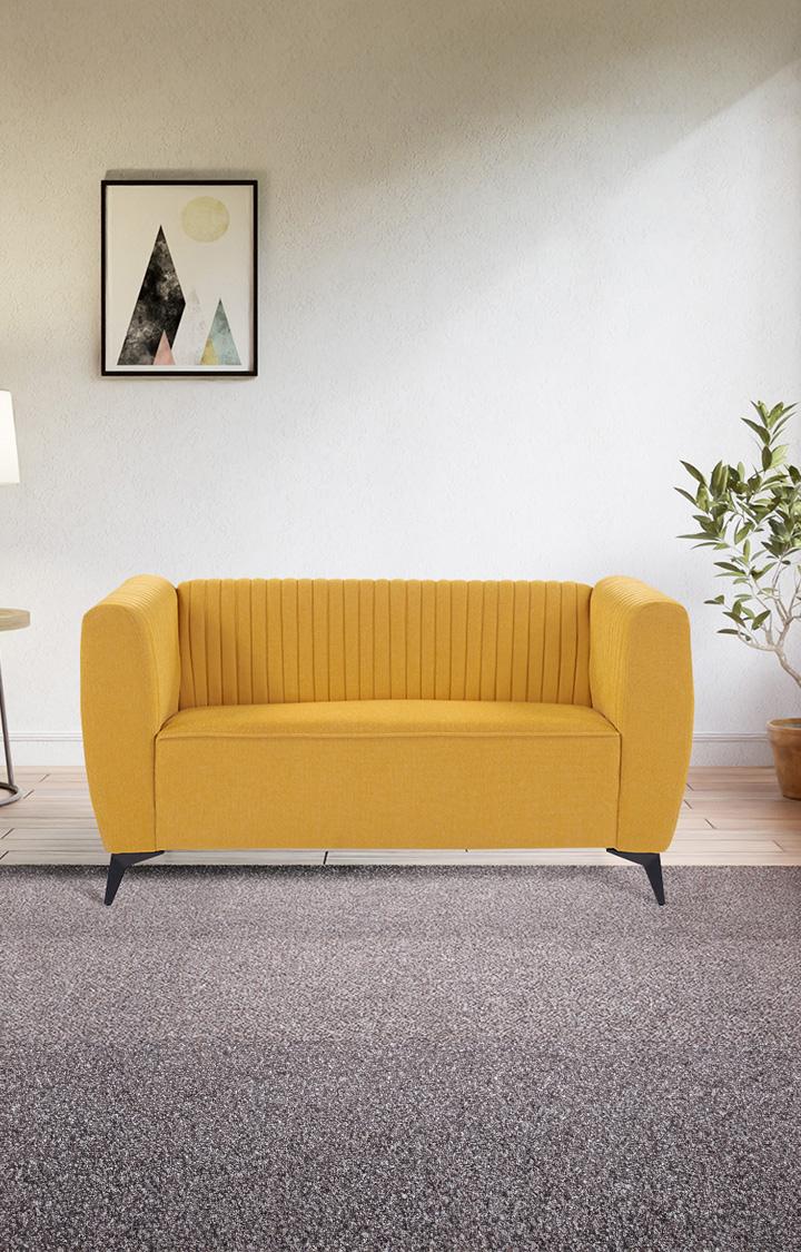 neudot Diva Sofa for Living Room |2 Persons Sofa|Premium Fabric with Cushioned Armrest | Solid Wood Frame|2 Seater in Husky Yellow Color