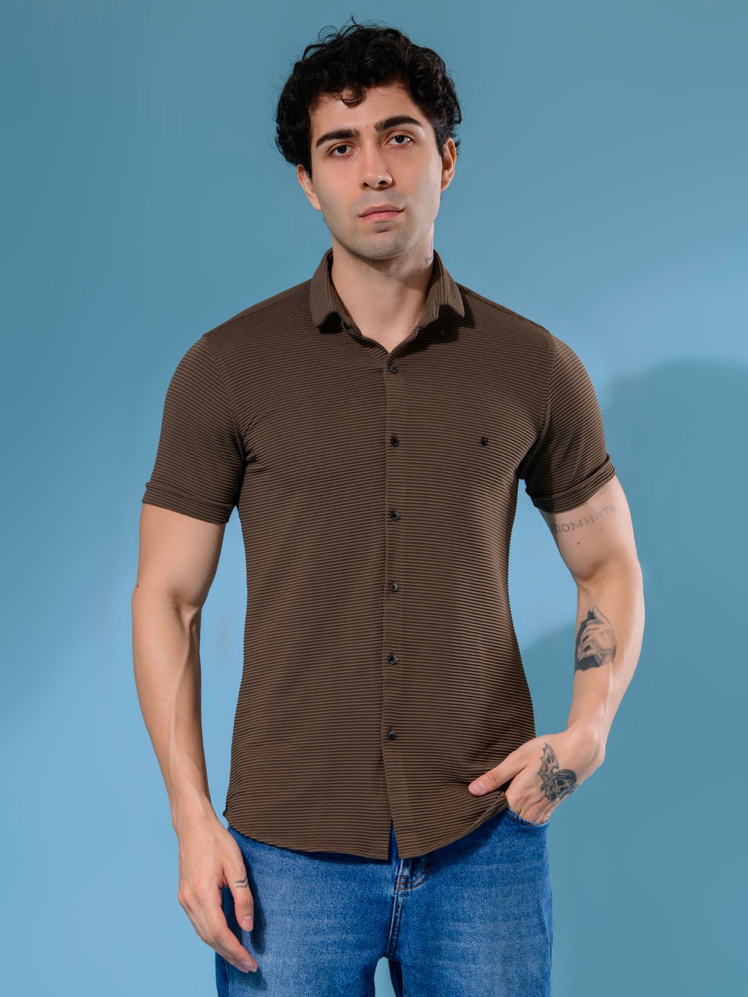 ALBION MENS NEW GARAGE 2 (BROWN) SHIRT