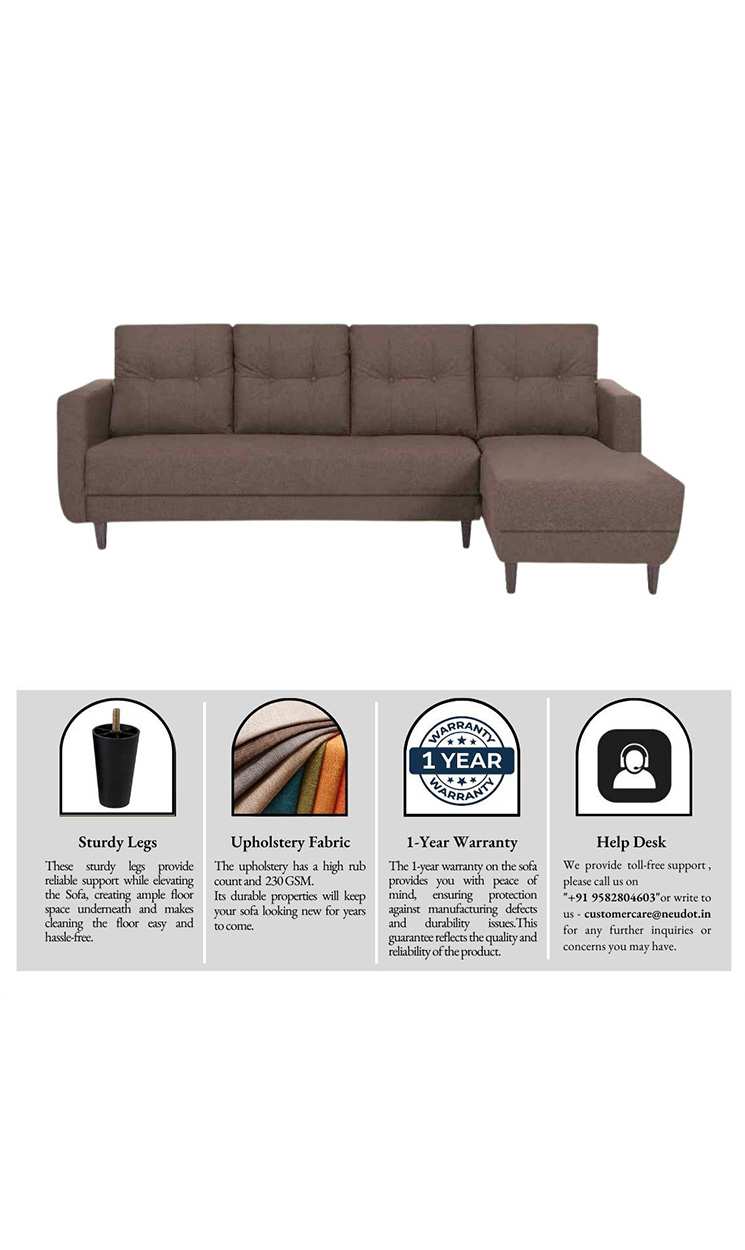 neudot Aria 6 Seater LHS Sectional Sofa in Earth Brown Colour