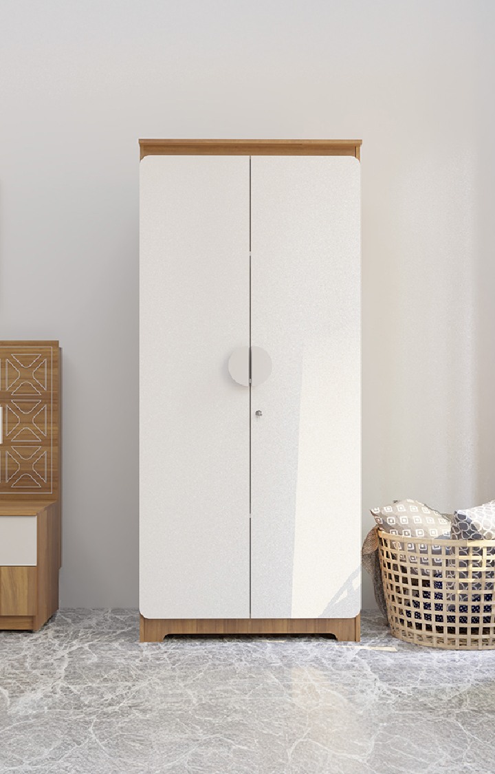 neudotAstona 2 Door Enginereed Wood Wardrobe - Leon Teak Finish | Space & Clothes Organizer | Cupboard | Almari | 1 Year Warranty