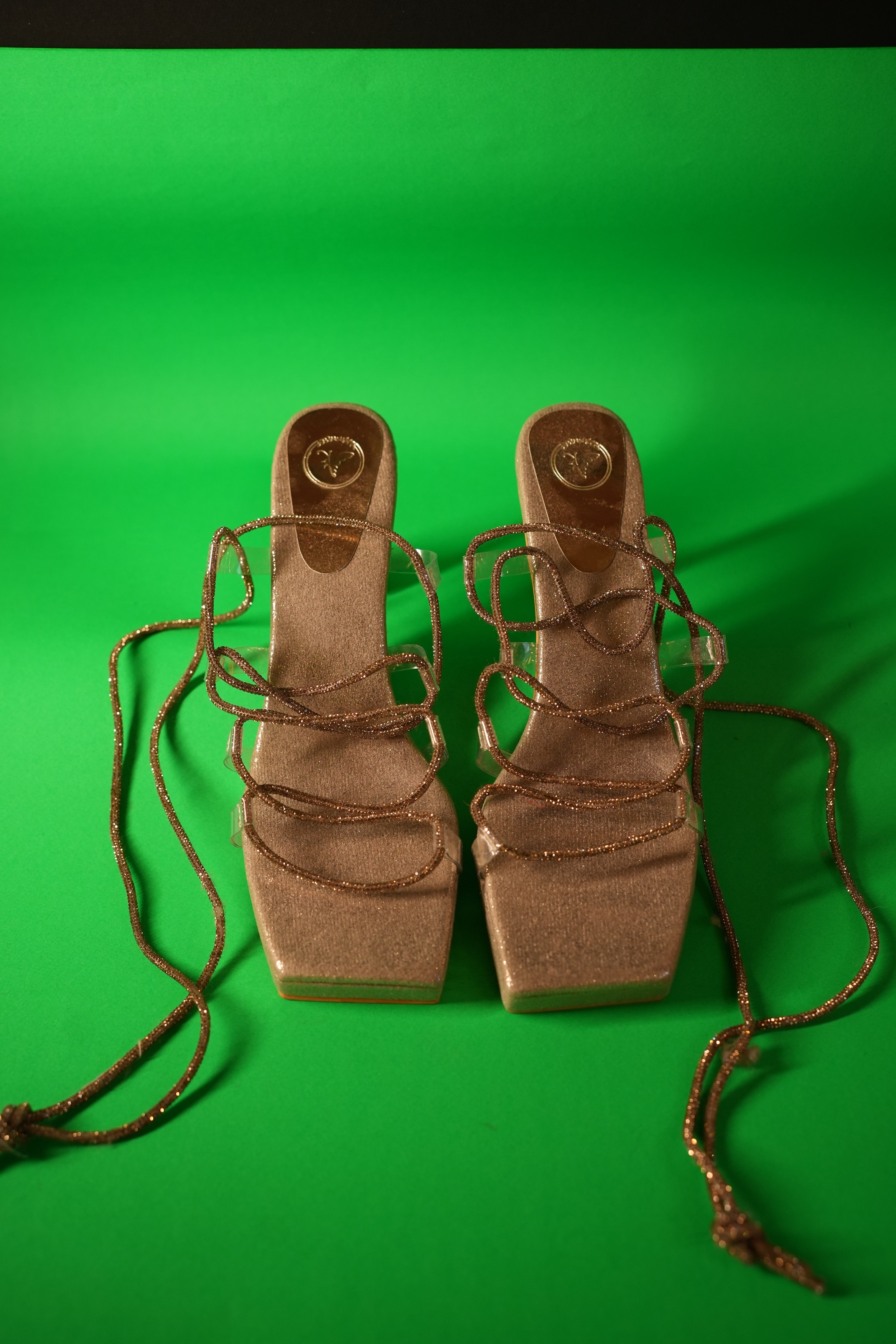 Sana K | Champagne Gold Stringy Shoe Lace Elevated Heel Sandal undefined
