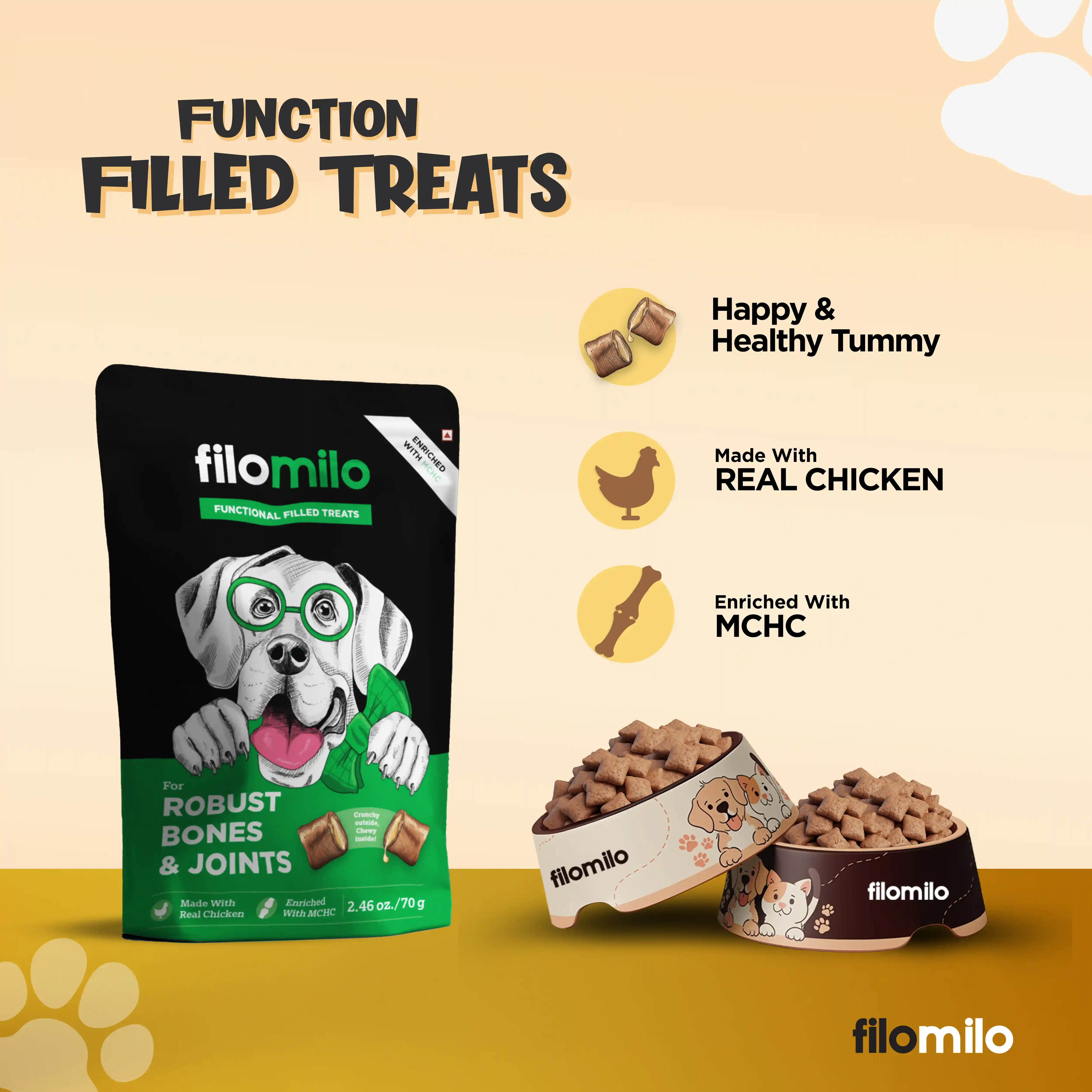 Filomilo Functional Filled Treats for Dogs (Robust Bones & Joints), 70g