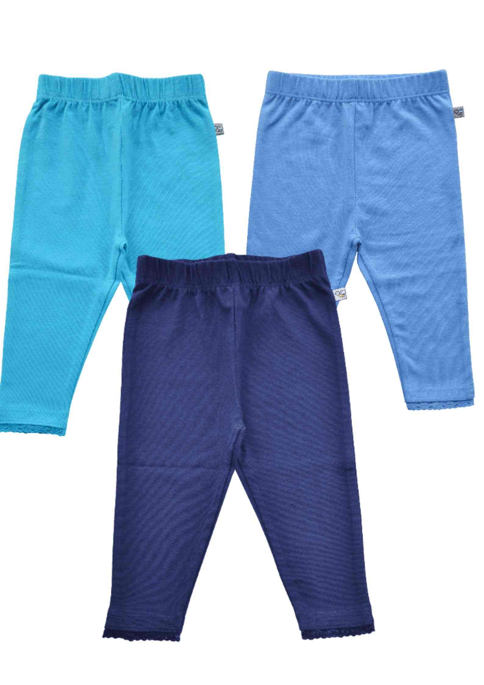 Baby Girls 3pc Combo Leggings (Aqua+Navy+Blue Mel)