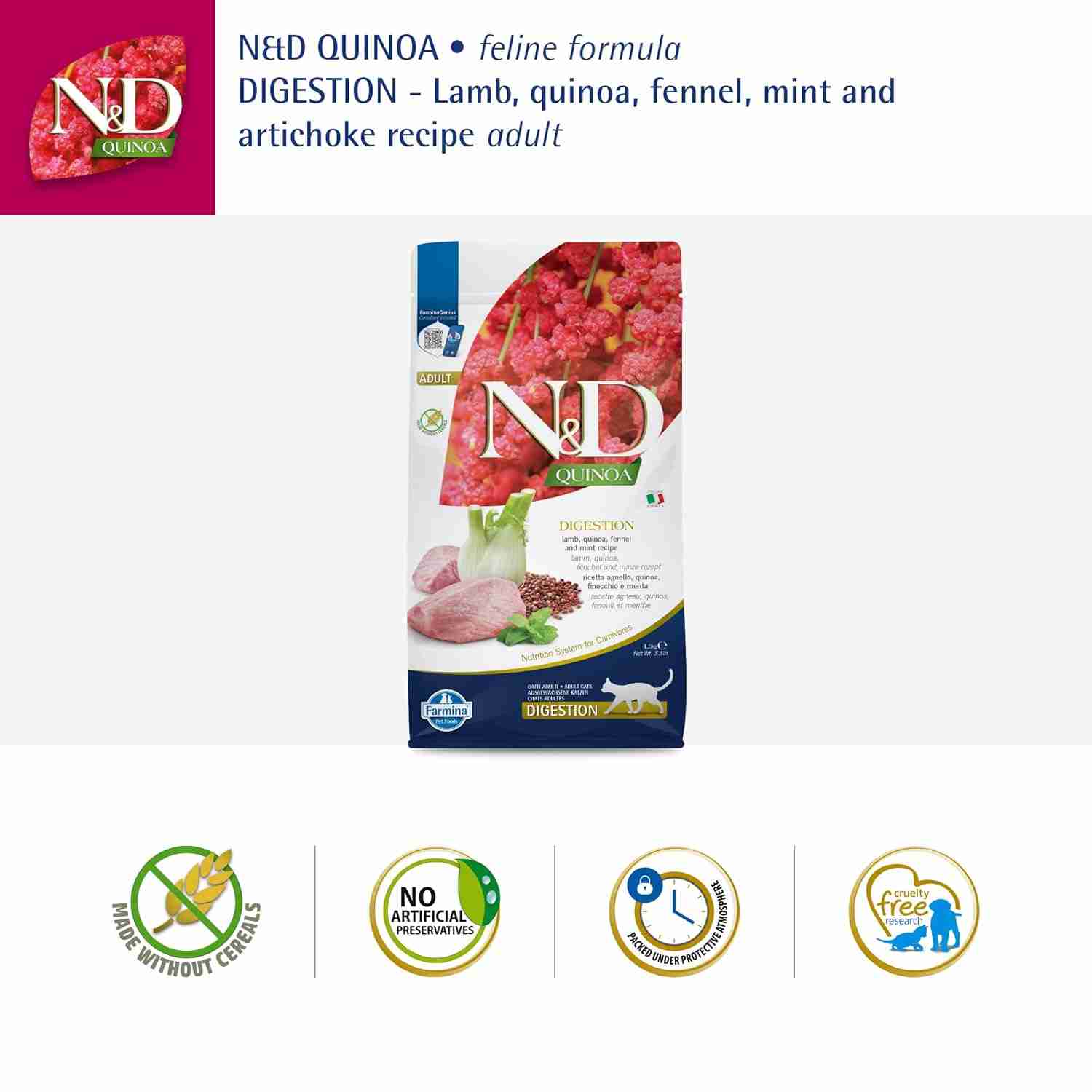 Farmina N & D Quin Cat GF Digestion Lamb Adult 5KG