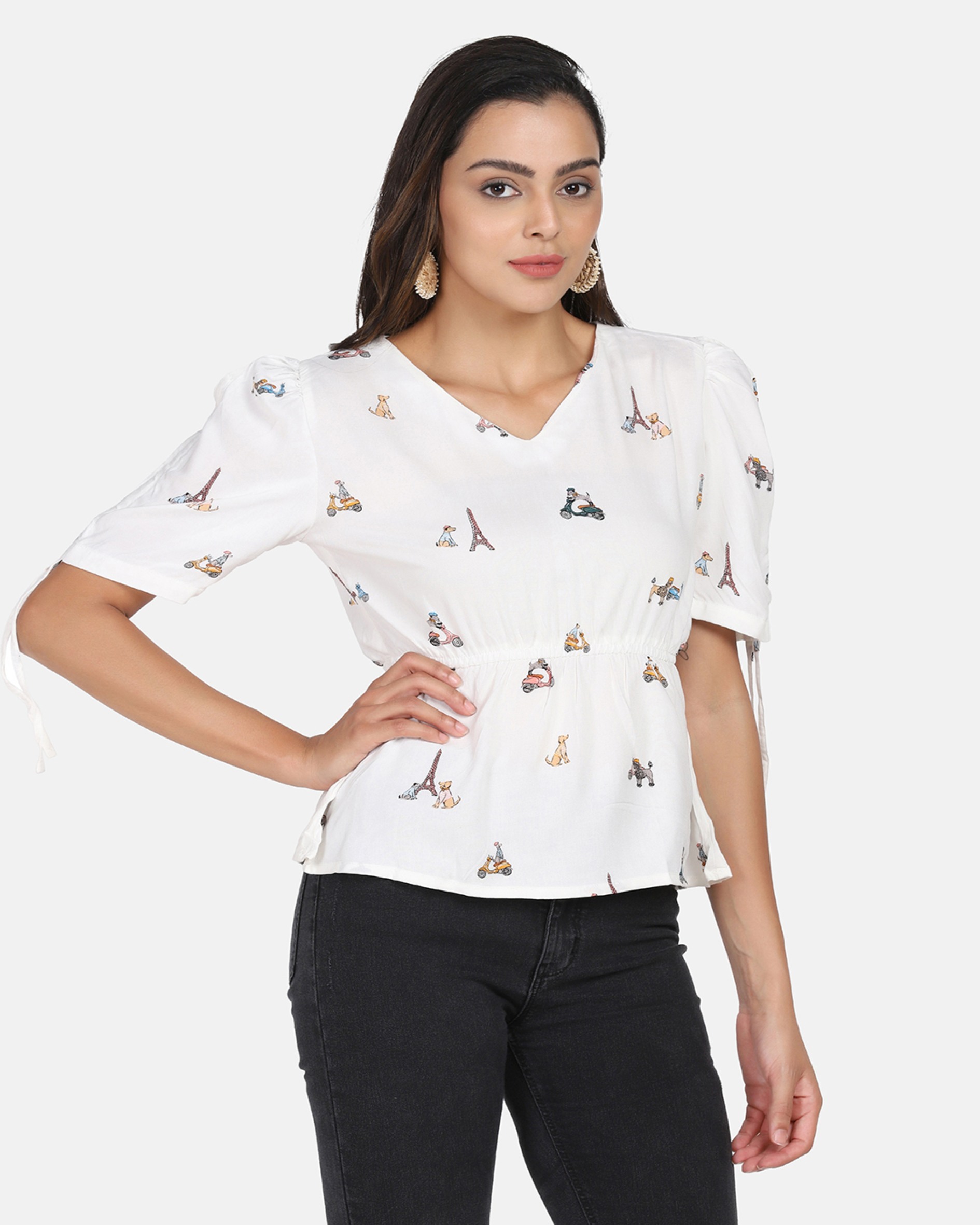 White Printed Rayon Top