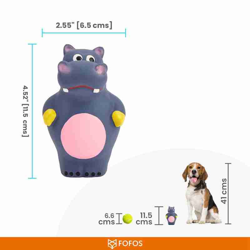 Barkbutler Fofos Latex Hippo Squeaky Toy for Dogs