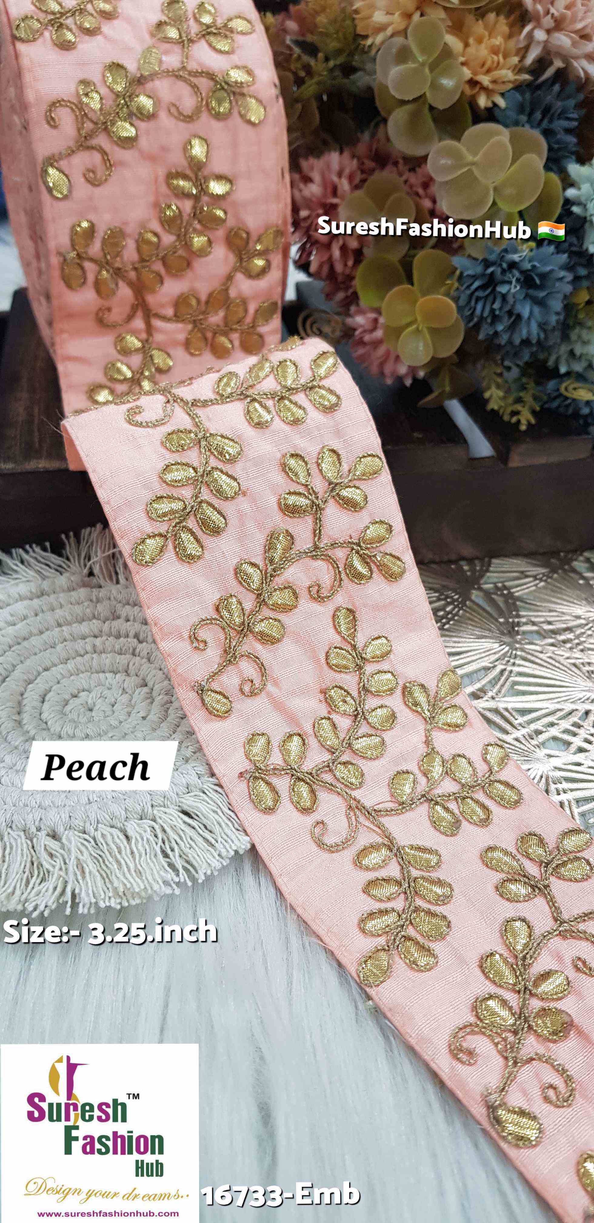 Peach Base Laser Gota Patti Embroidery Trim