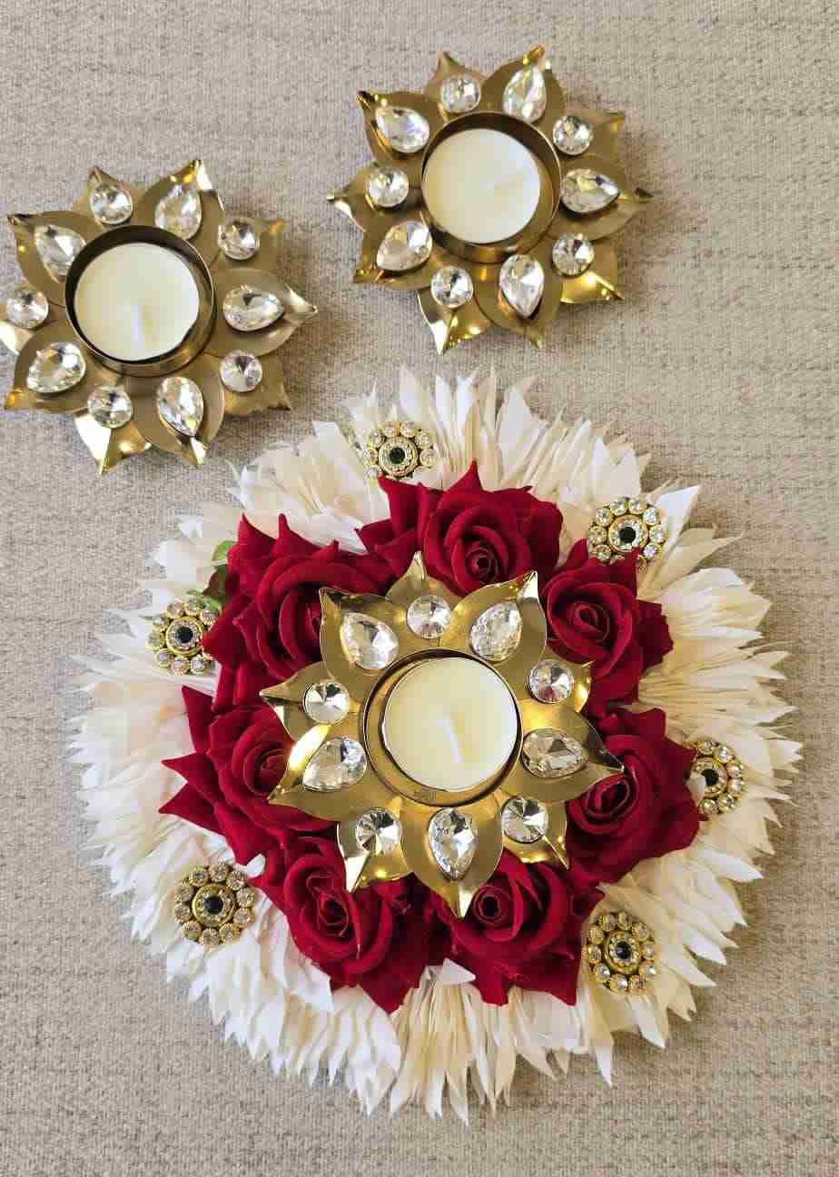 Rose and white Flower Rangoli