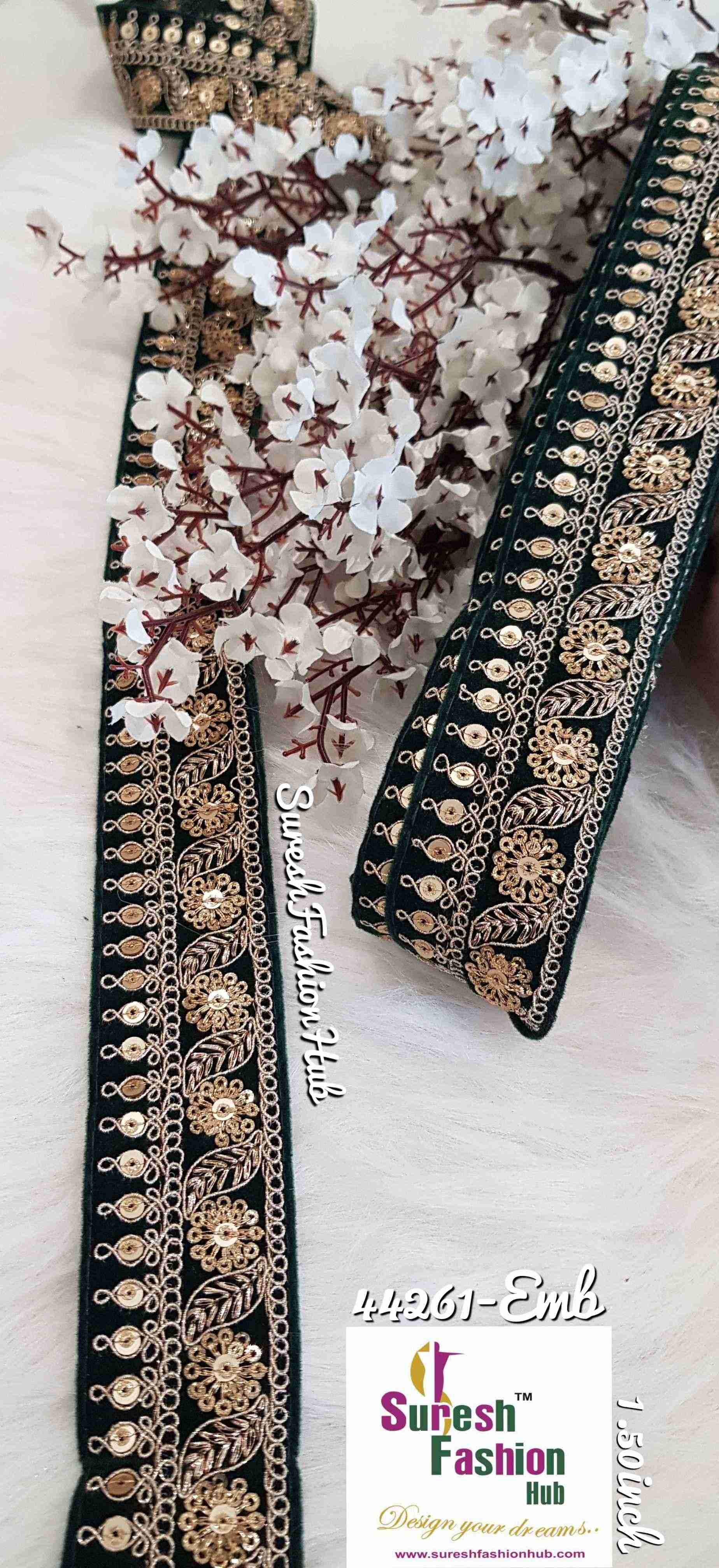 Dark Sage Green embroidered trim