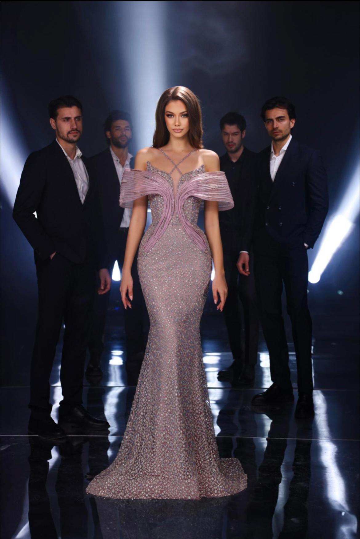 Lilac Off Shoulder Sculpted Gown
