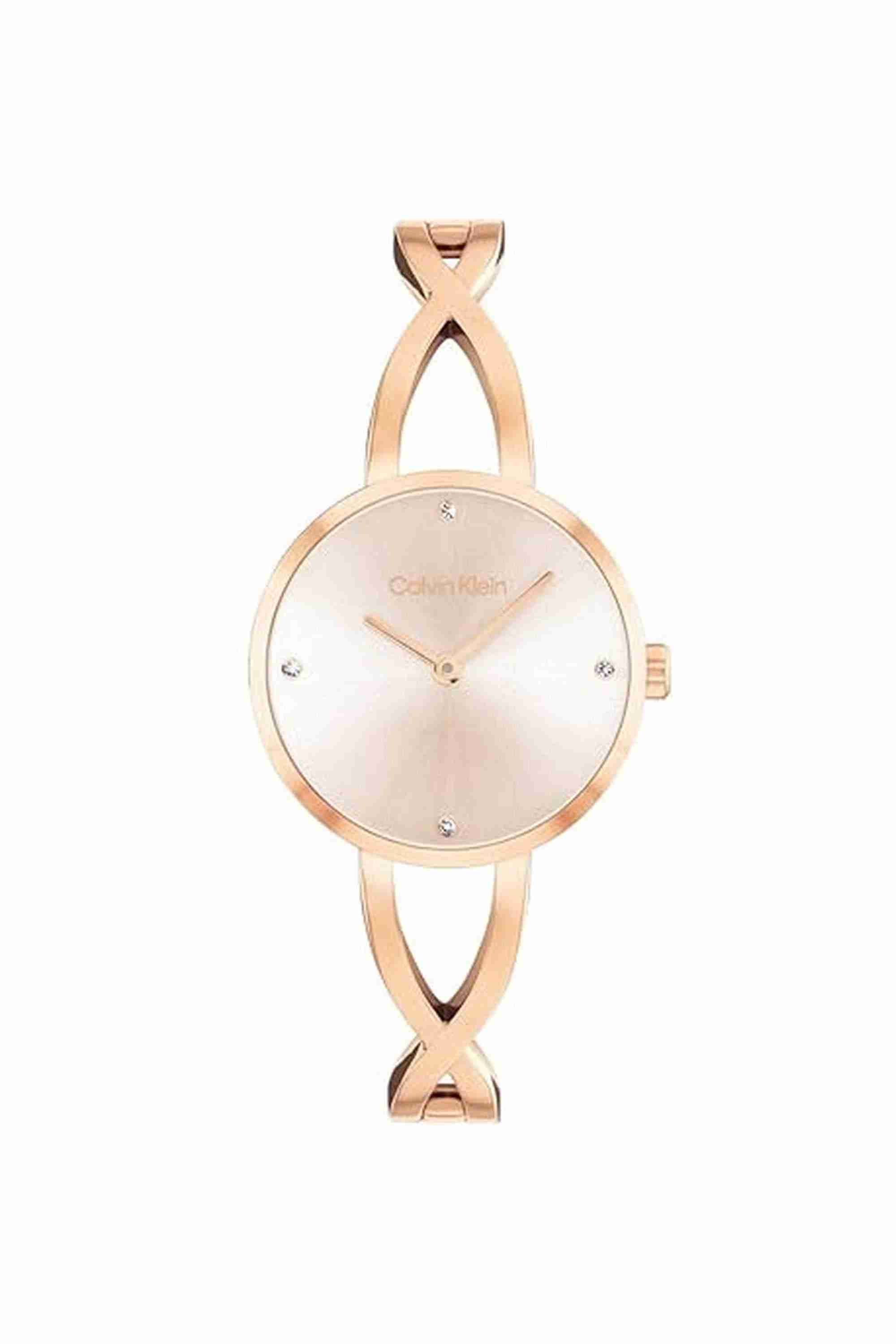 Sculpted Embrace Women's 28 mm Quartz Analogue Watch - Silver Dial with Rose Gold Stainless Steel Strap (W25100116)