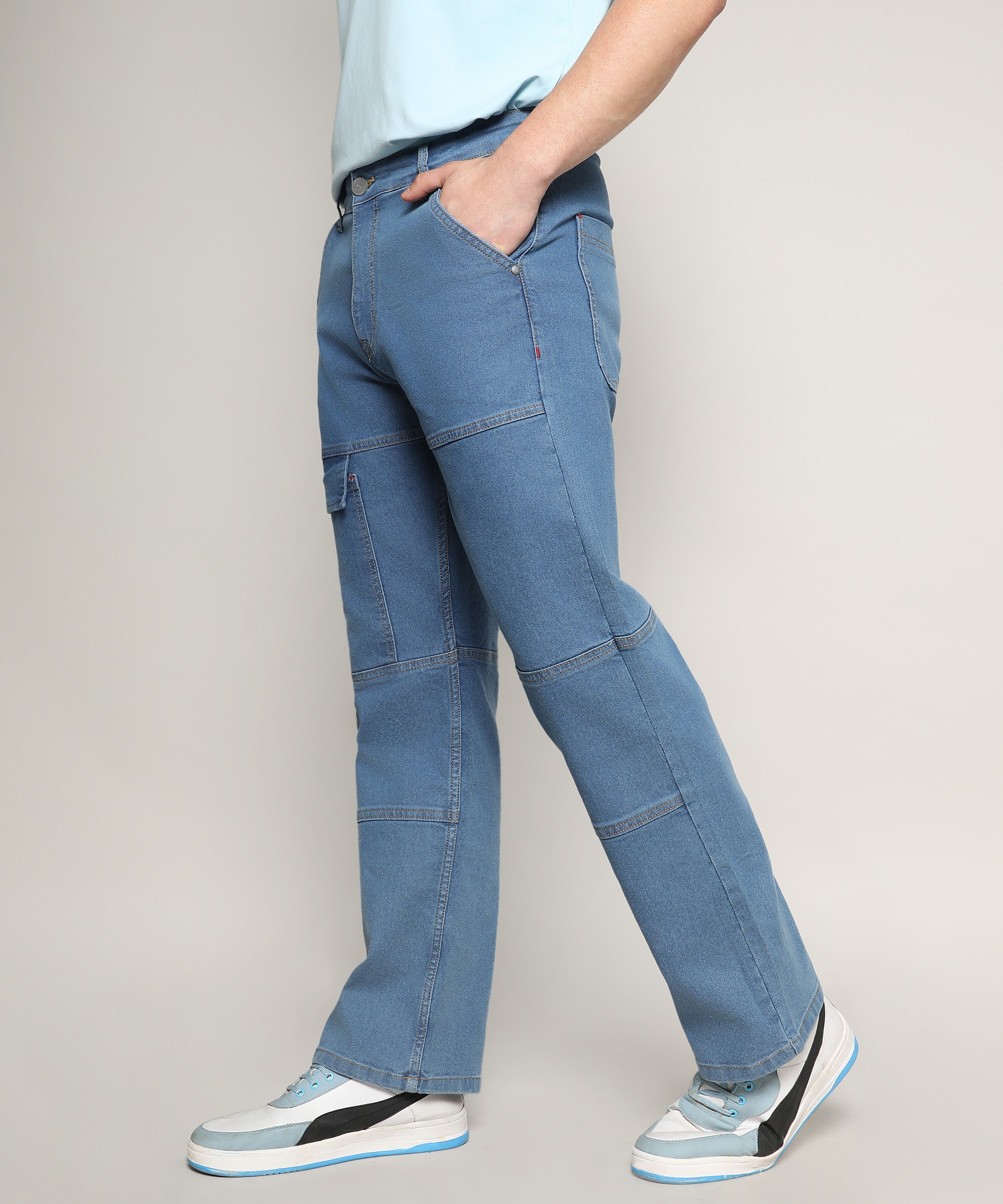 Men's Prussian Blue Solid Wide Leg Jeans