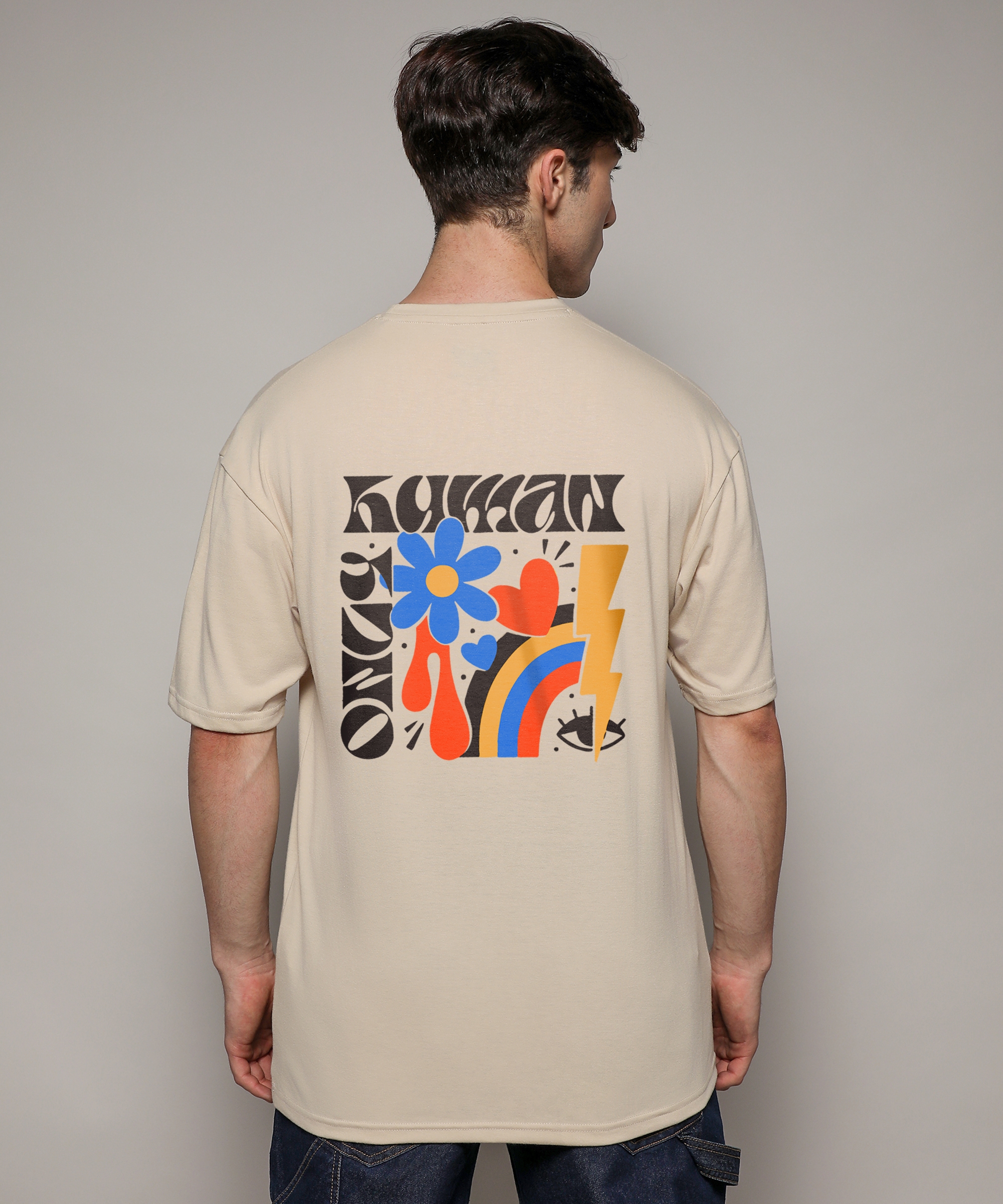 CAMPUS SUTRA | Men's Beige Printed Oversized T-Shirt