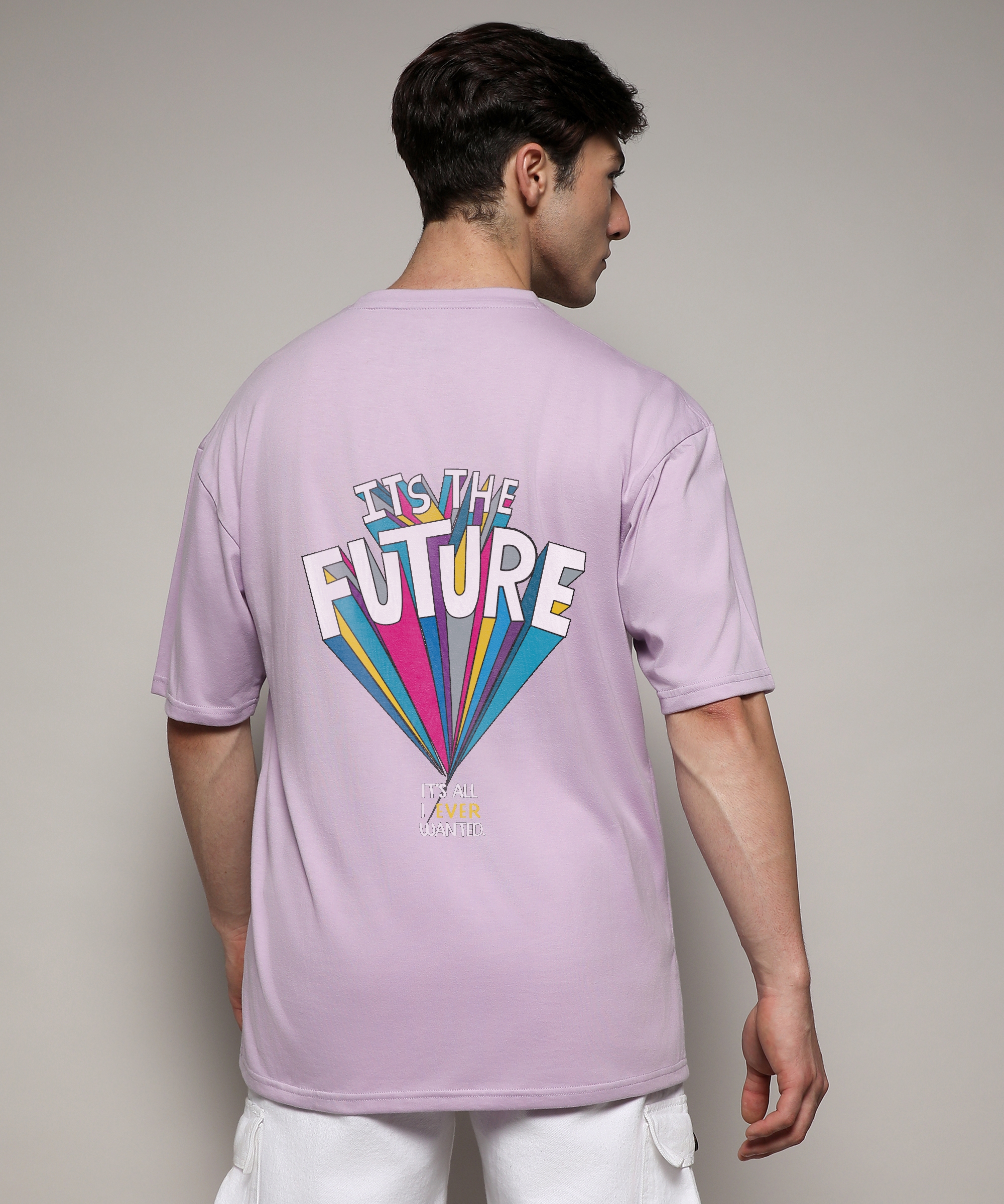 CAMPUS SUTRA | Men's Pastel Lilac Printed Oversized T-Shirt