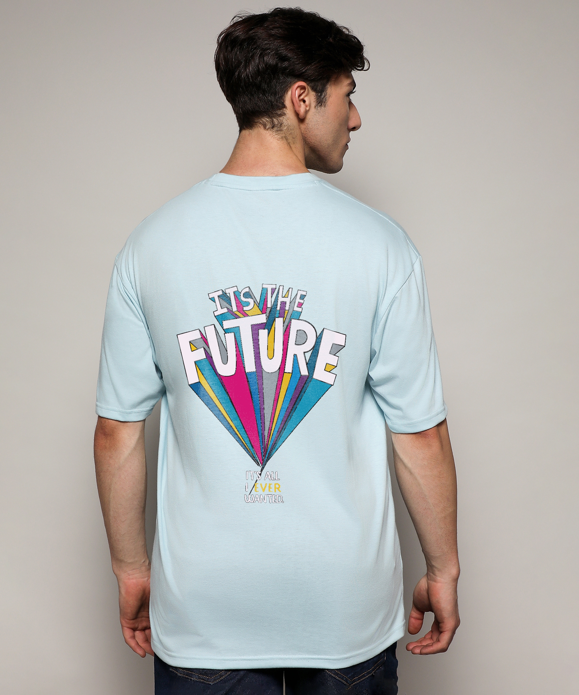 CAMPUS SUTRA | Men's Powder Blue Printed Oversized T-Shirt