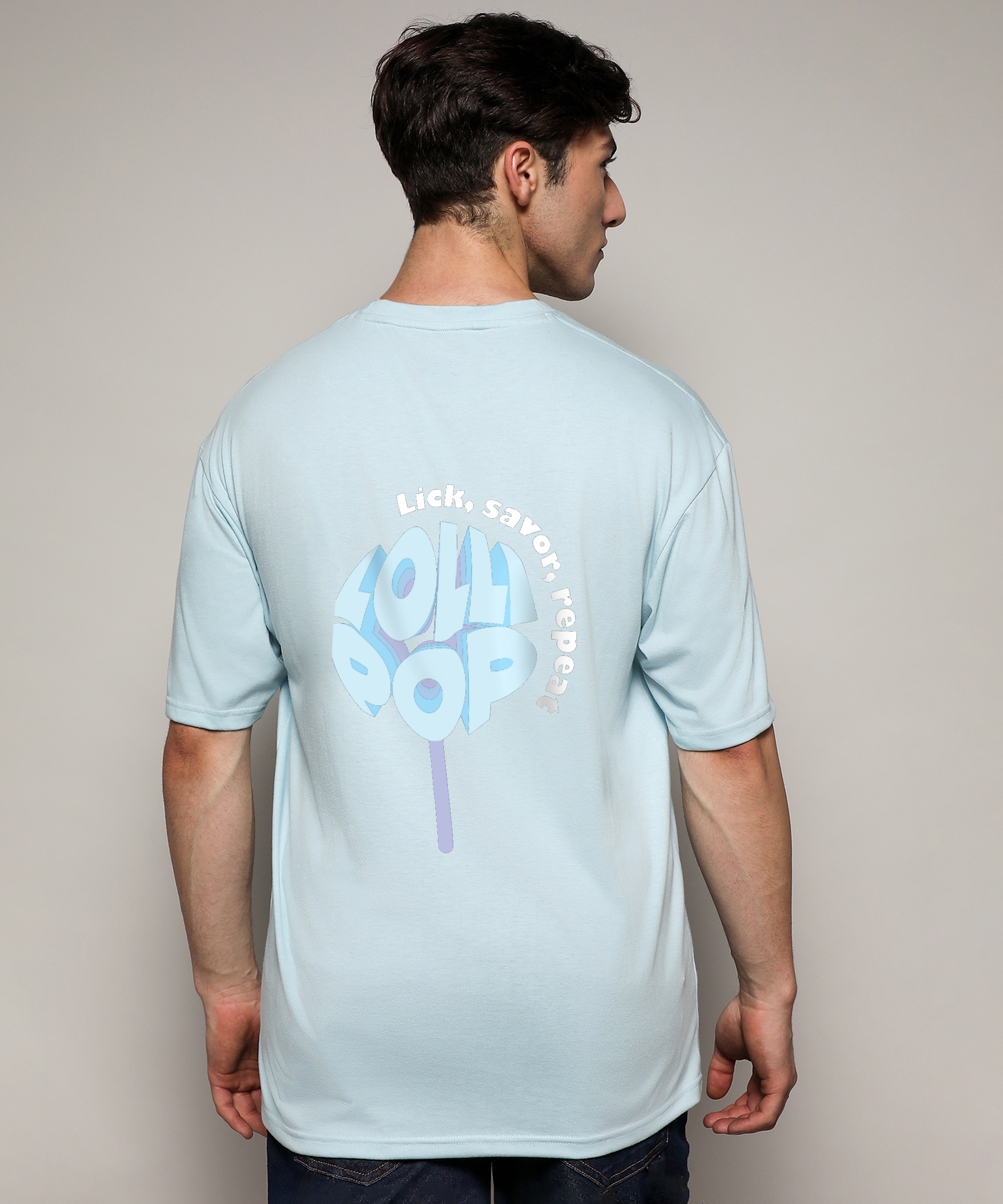 Men's Powder Blue Printed Oversized T-Shirt