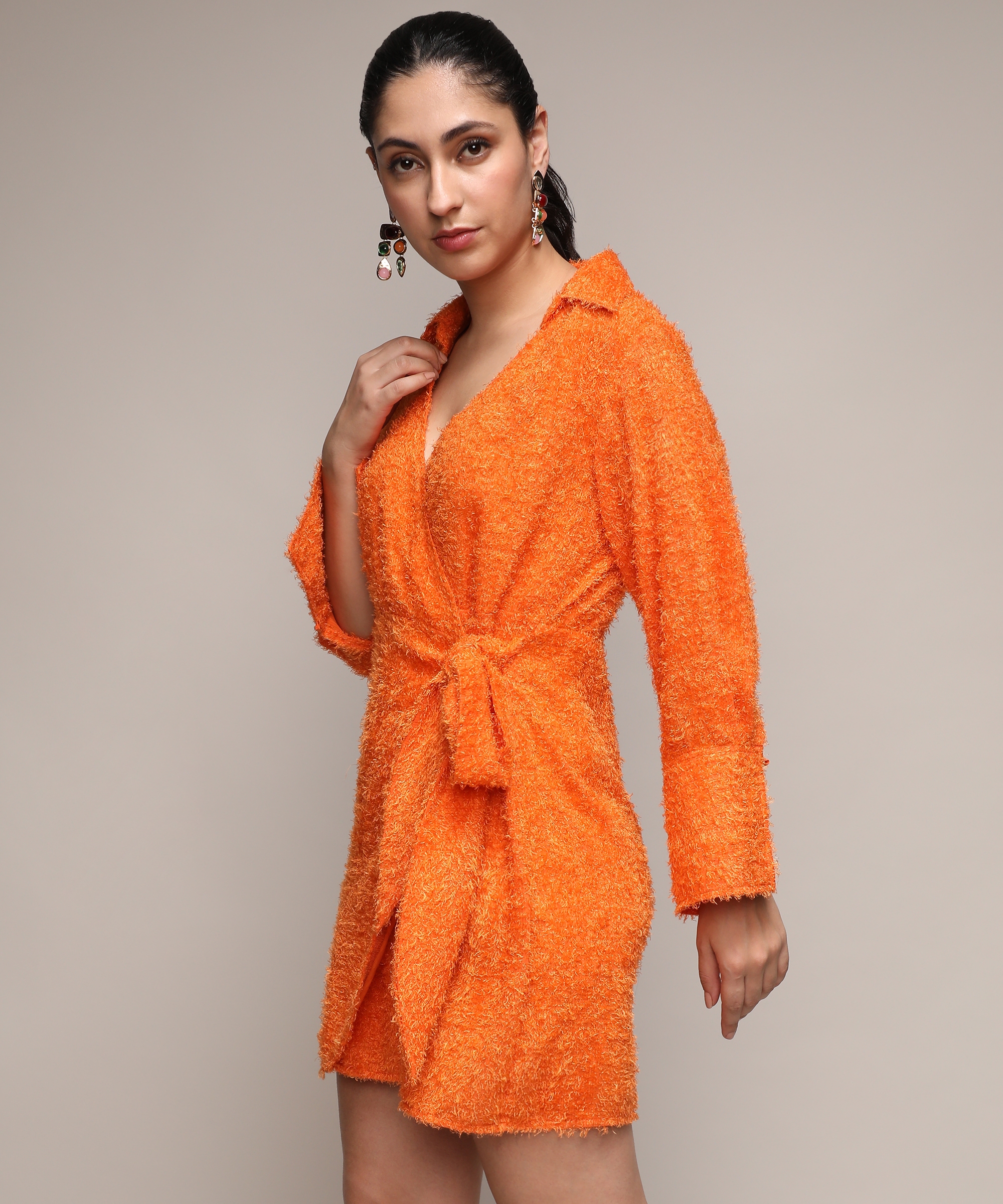 Women's Pumpkin Orange Solid Mini Dress
