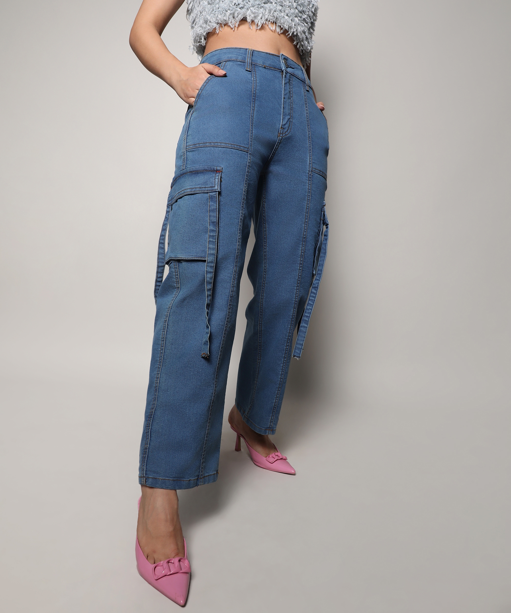 CAMPUS SUTRA | Women's Prussian Blue Solid Wide Leg Jeans