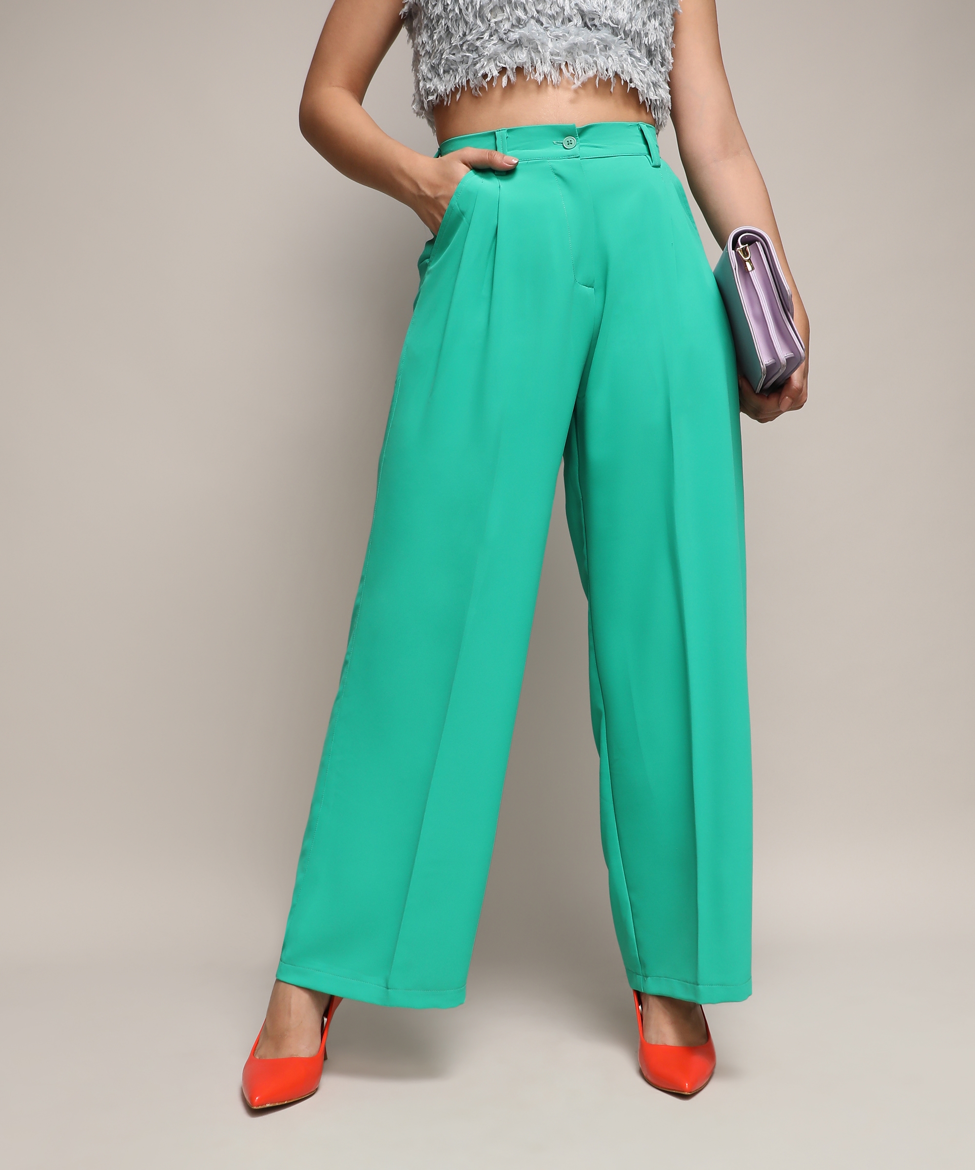 CAMPUS SUTRA | Women's Aqua Green Solid Trouser