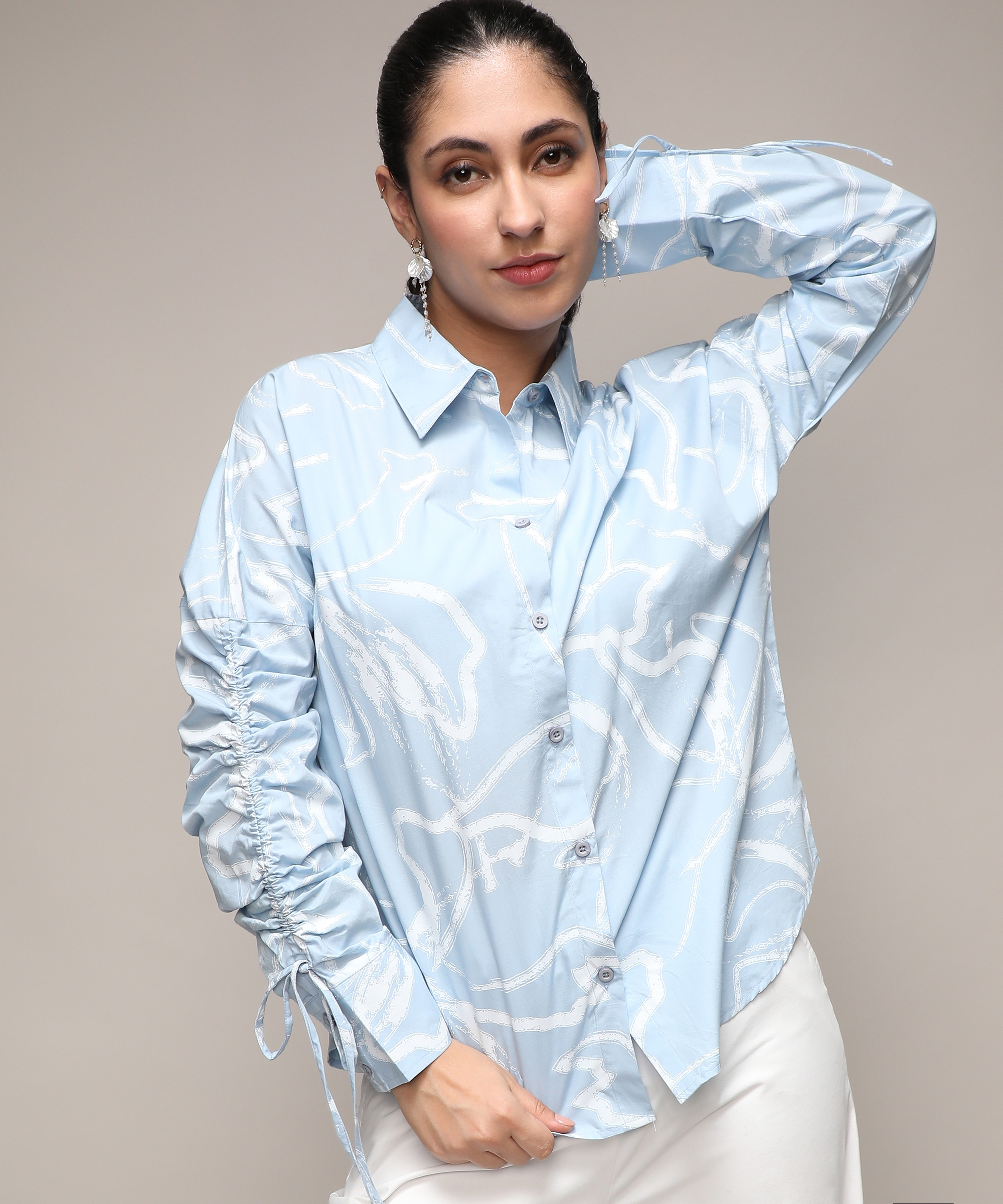 Women's Light Blue Printed Casual Shirt