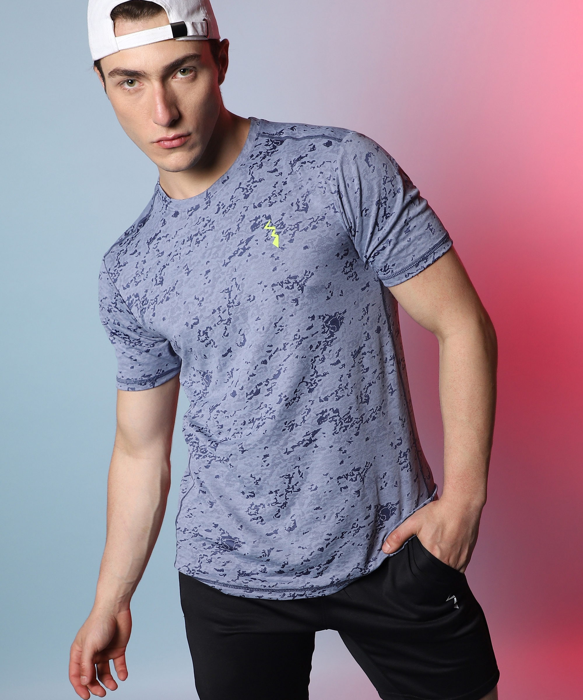CAMPUS SUTRA | Men's Prussian Blue Printed Activewear T-Shirt