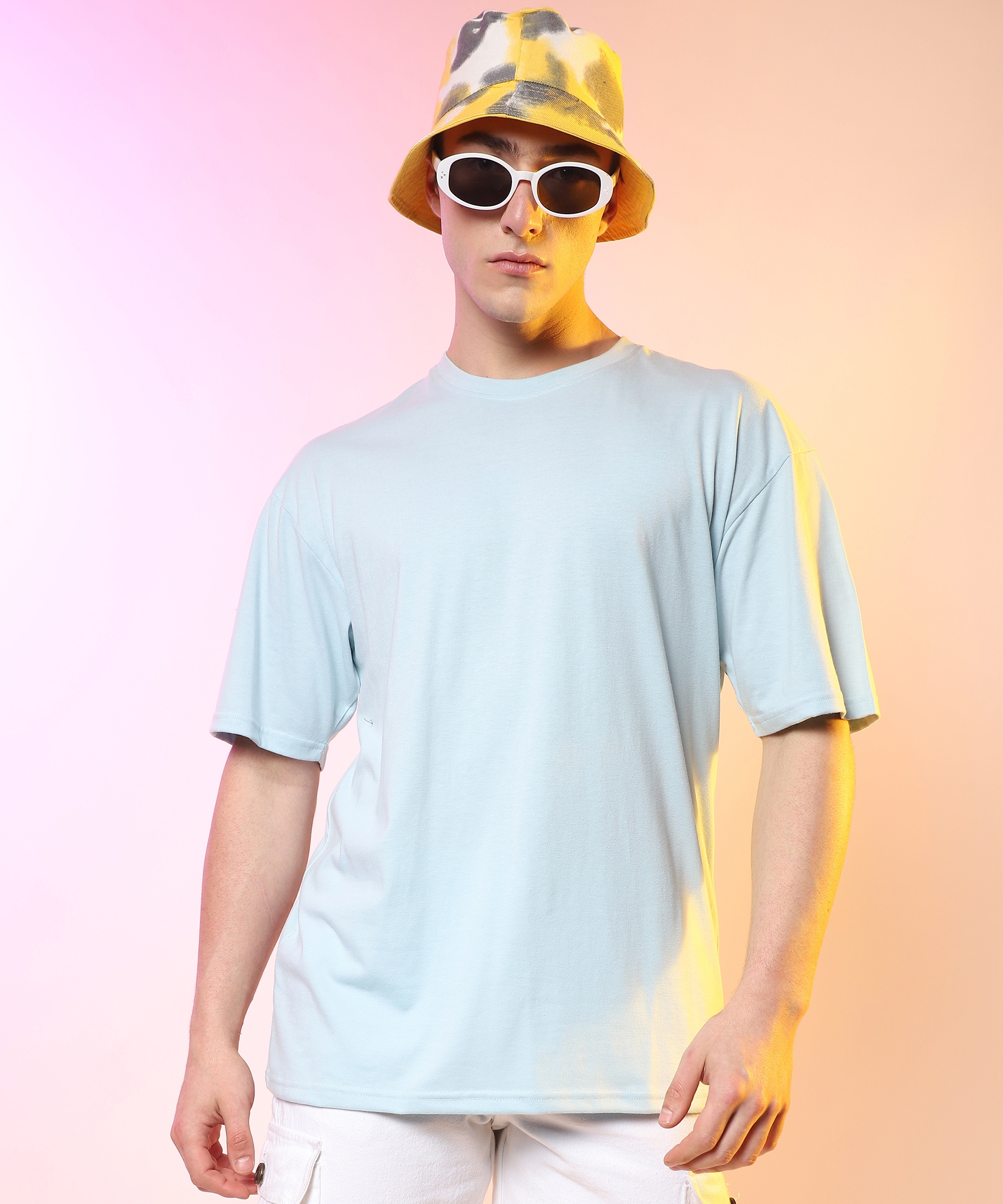 CAMPUS SUTRA | Men's Powder Blue Solid Oversized T-Shirt