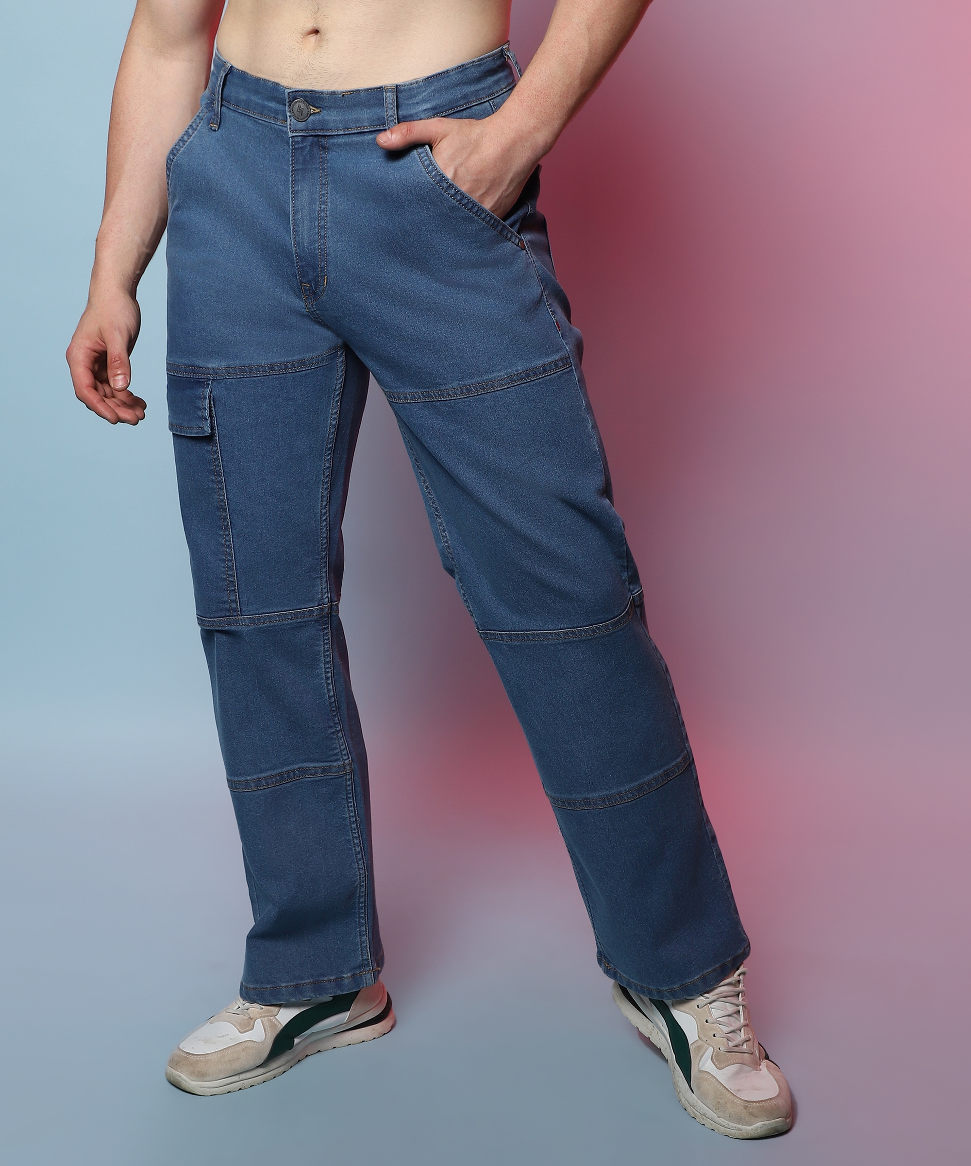 CAMPUS SUTRA | Men's Prussian Blue Solid Wide Leg Jeans