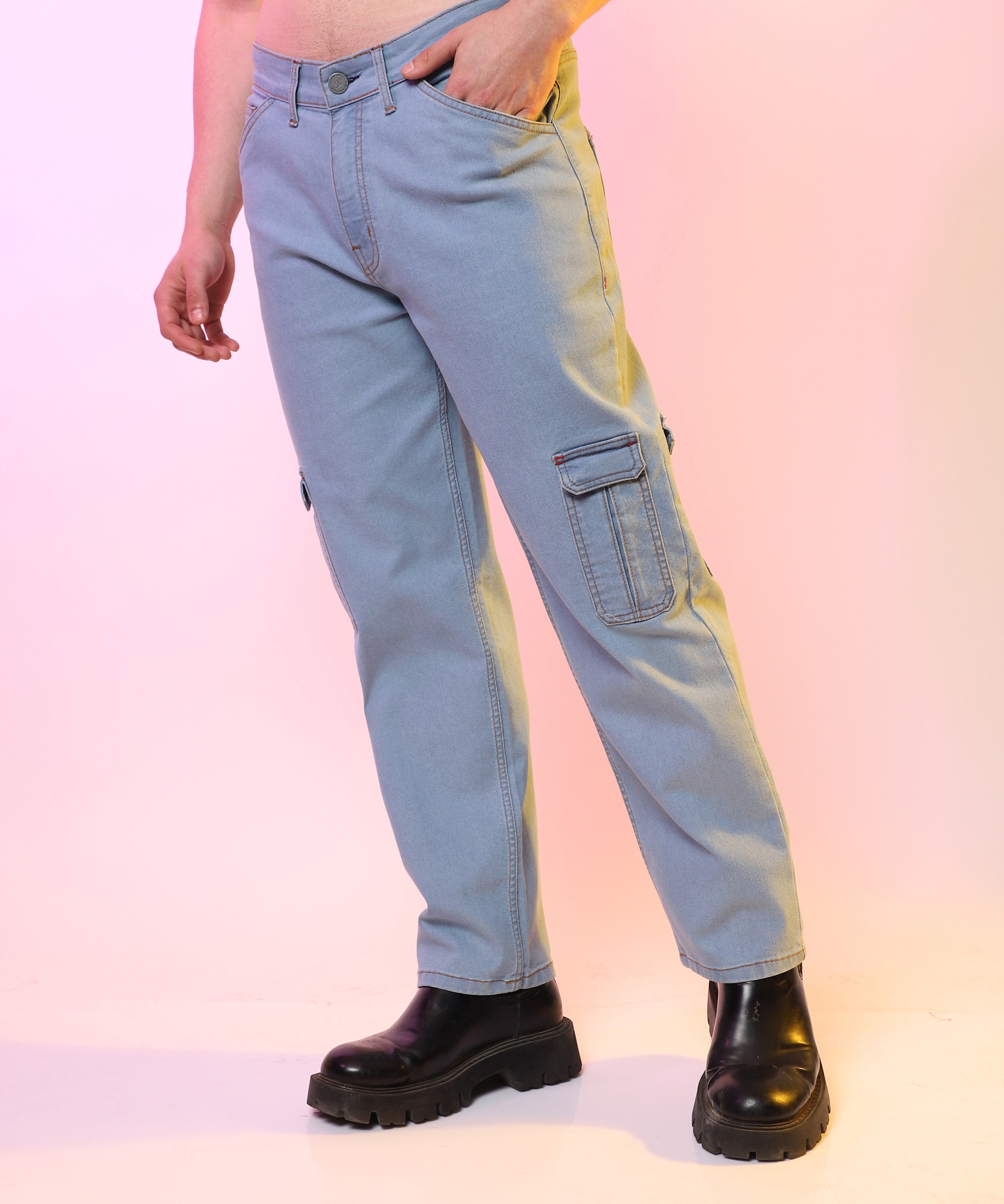CAMPUS SUTRA | Men's Light Blue Solid Wide Leg Jeans