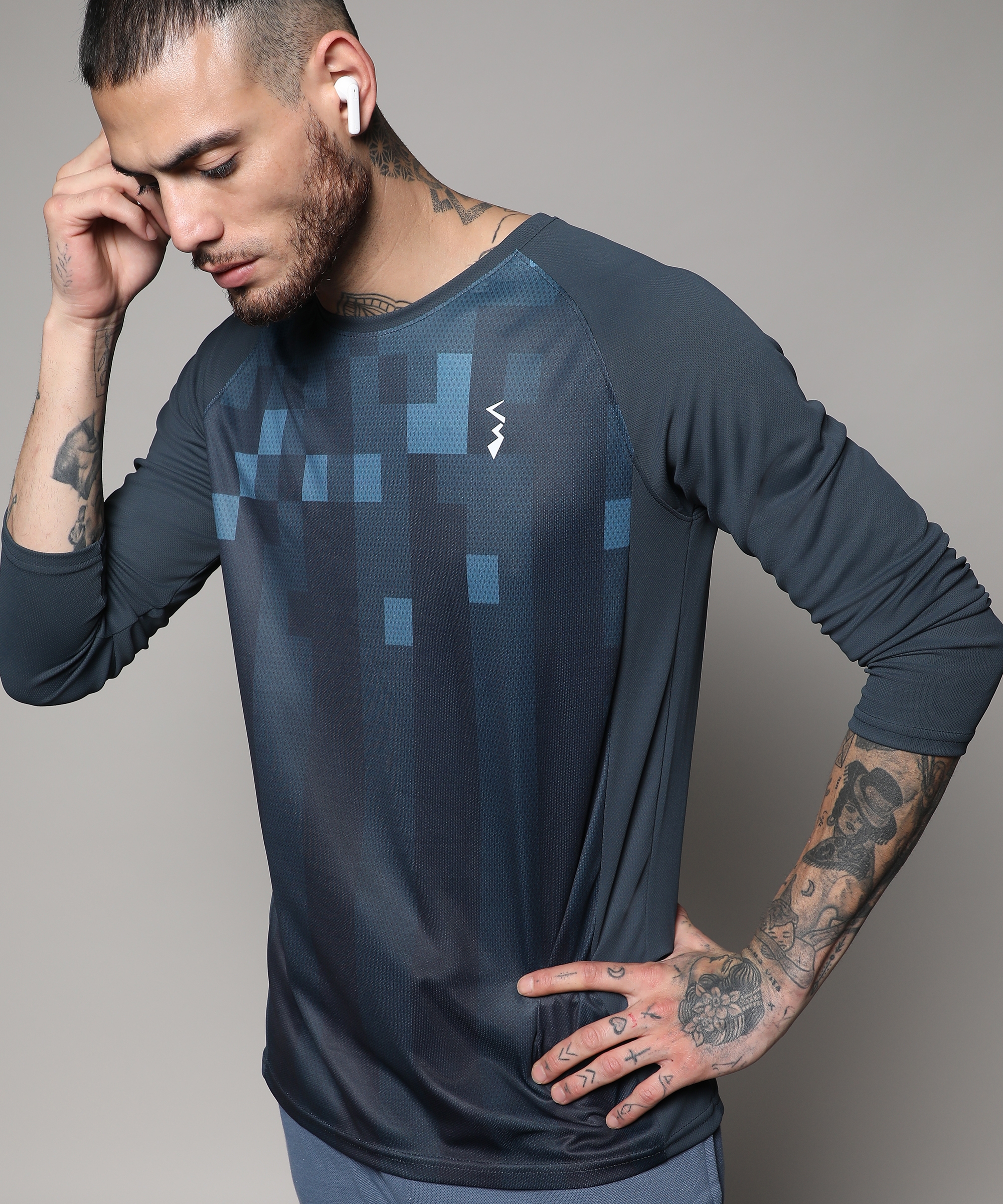 CAMPUS SUTRA | Men's Navy Blue Printed Activewear T-Shirt