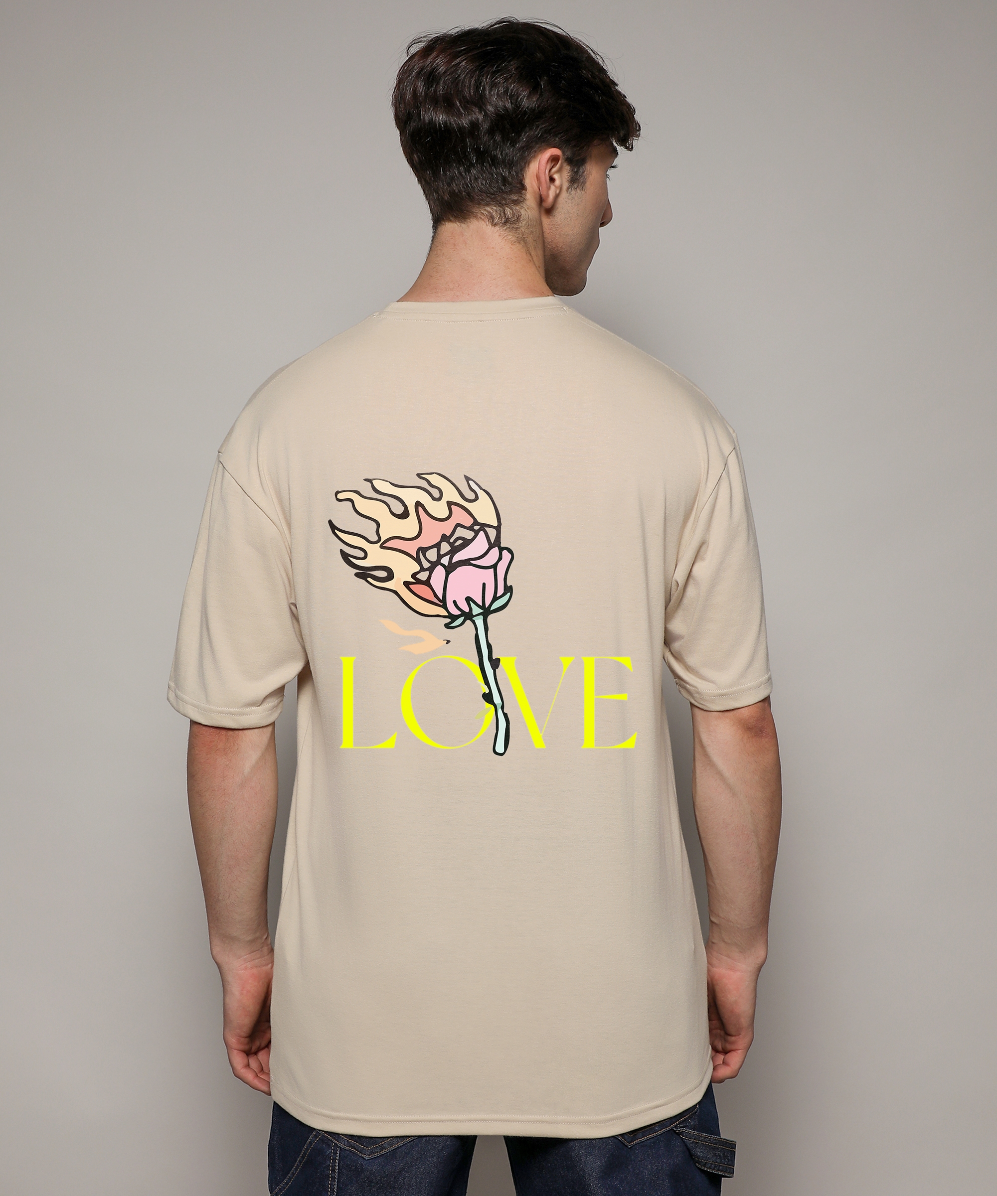 CAMPUS SUTRA | Men's Pale Yellow Printed Oversized T-Shirt