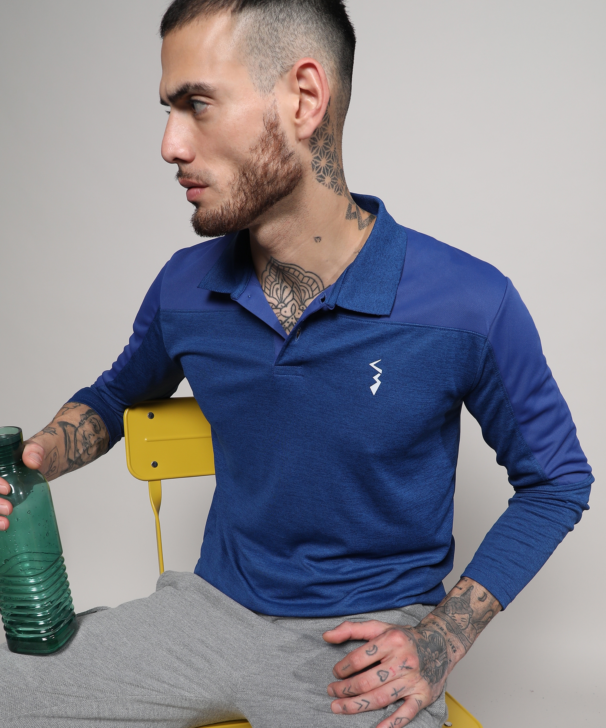 Men's Denim Blue Printed Activewear T-Shirt