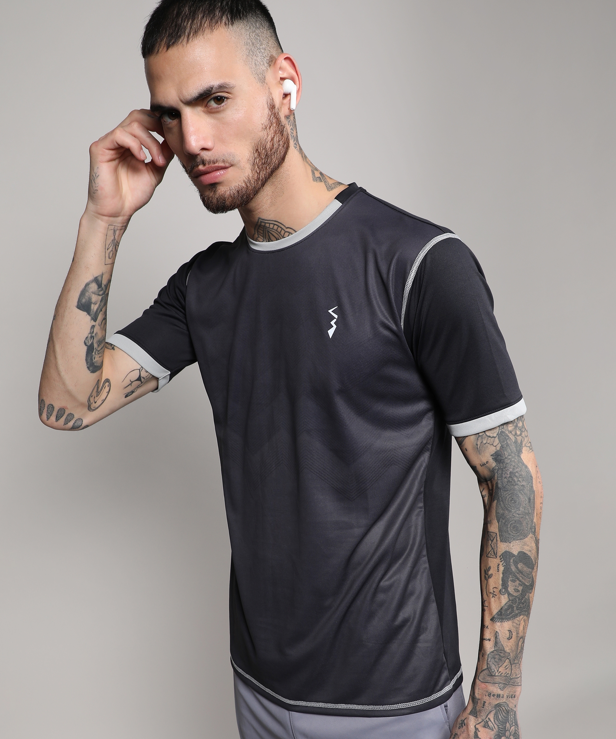 Men's Charcoal Grey Printed Activewear T-Shirt