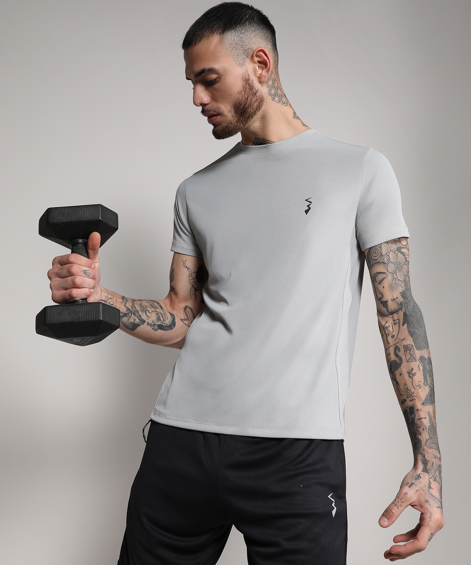 Men's Light Grey Solid Activewear T-Shirt