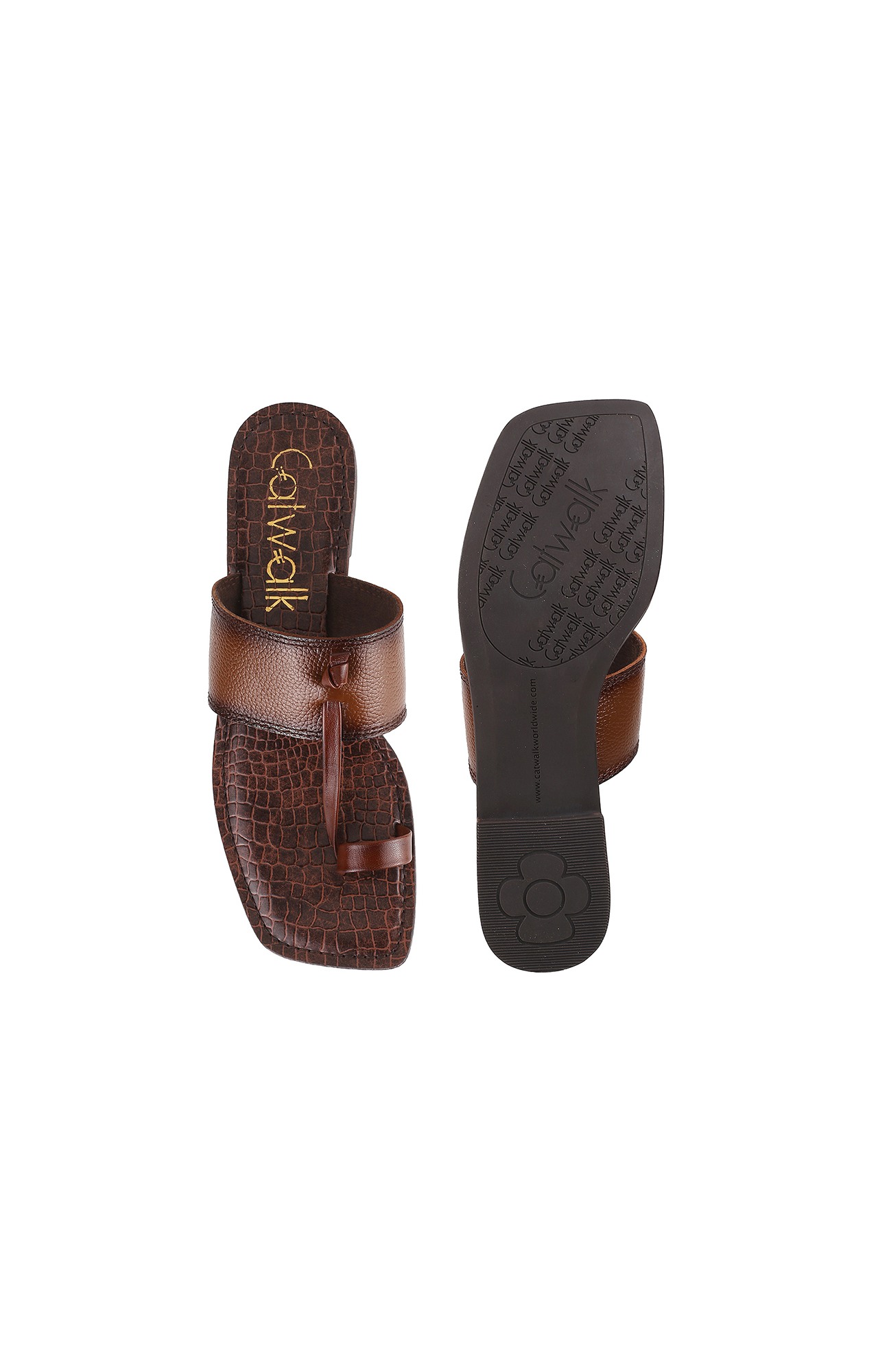 Women Stylised T-Strap Brown Sandals