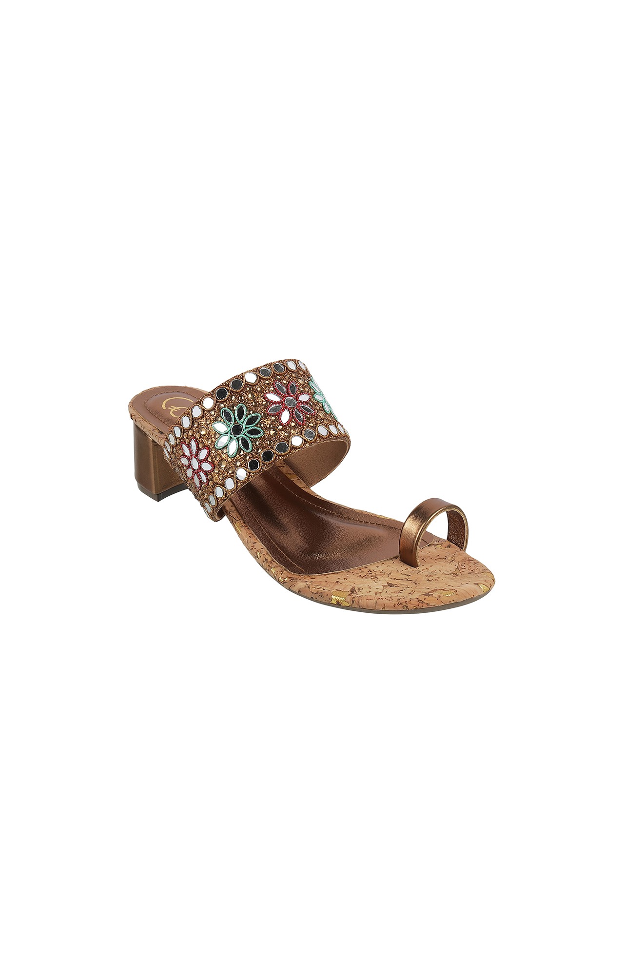 Women Stylised Chunky Heels Bronze Sandals