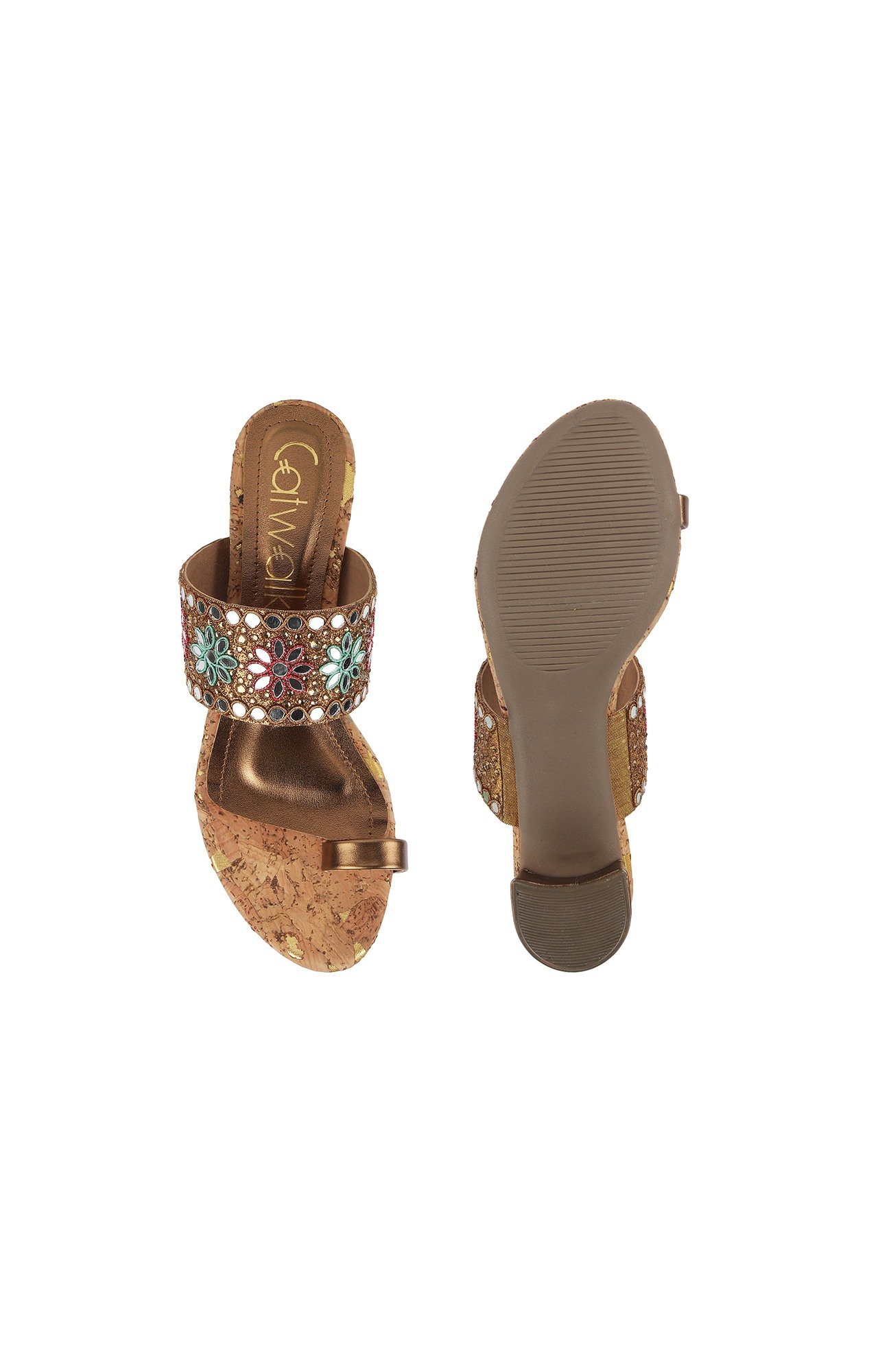 Women Stylised Chunky Heels Bronze Sandals