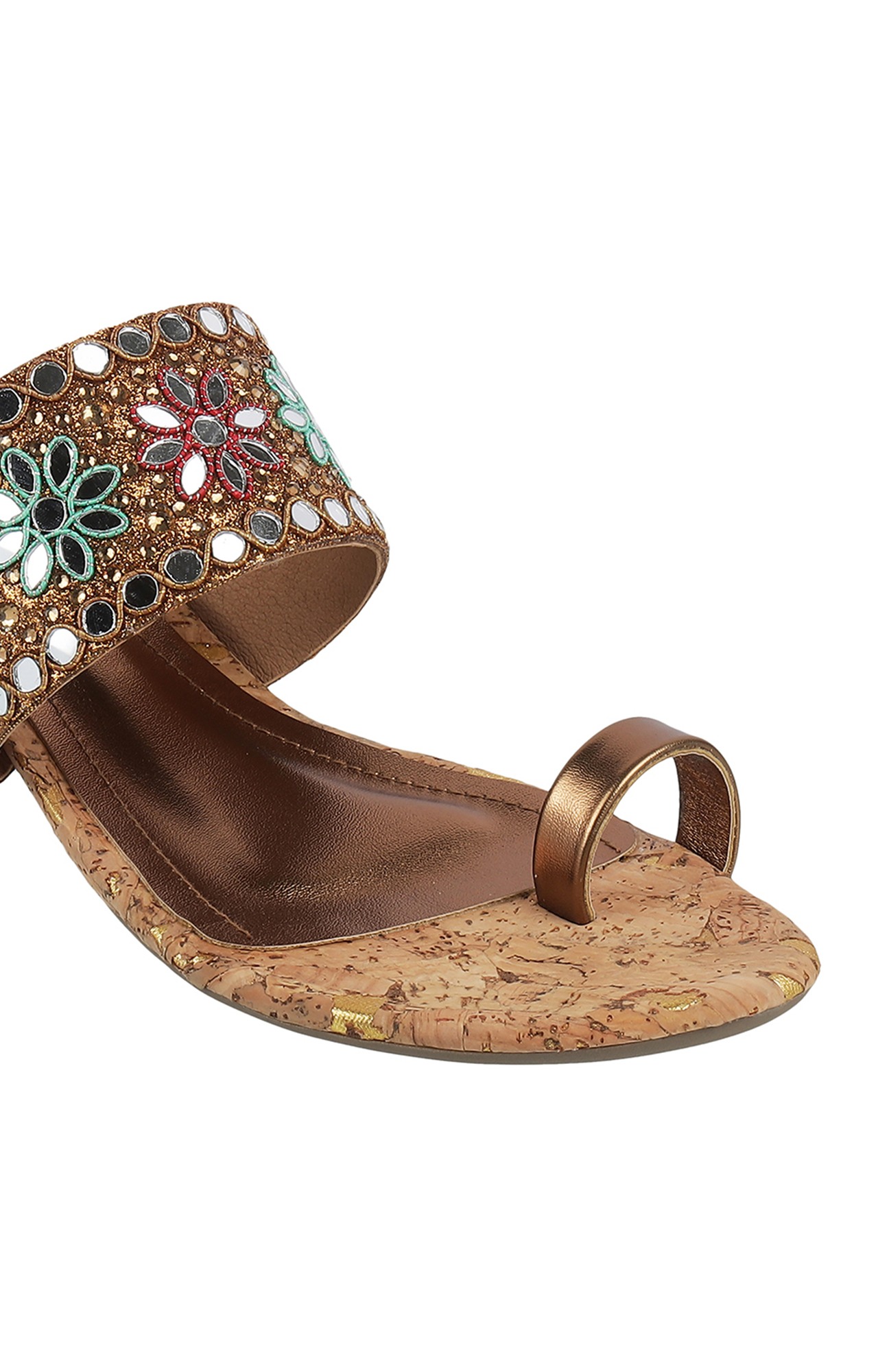 Women Stylised Chunky Heels Bronze Sandals