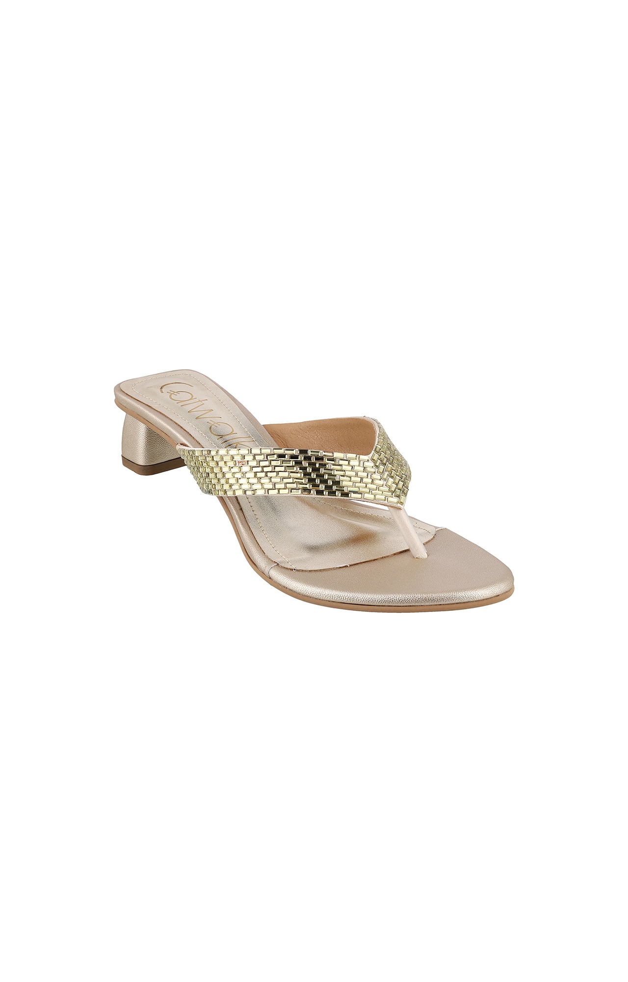 Women Stylised Chunky Heels Gold Sandals