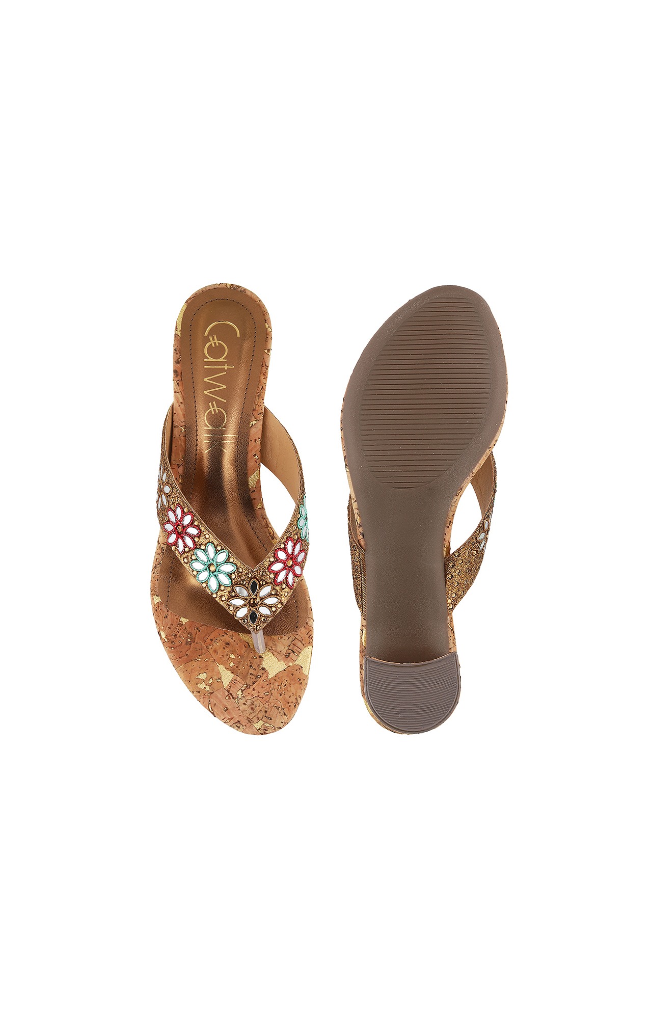 Women Stylised Chunky Heels Bronze Sandals