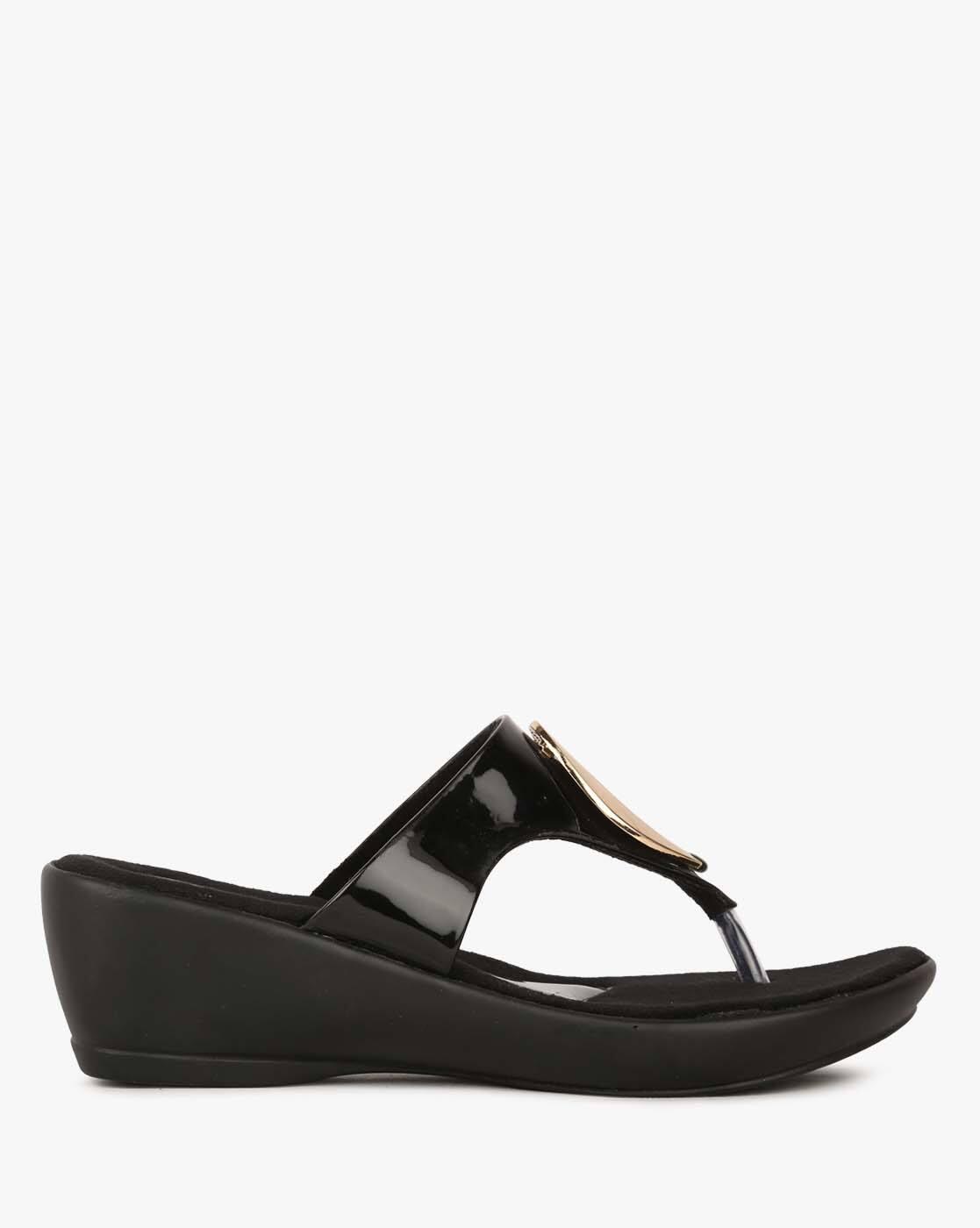 Thong-Style Wedges with Metal Accents
