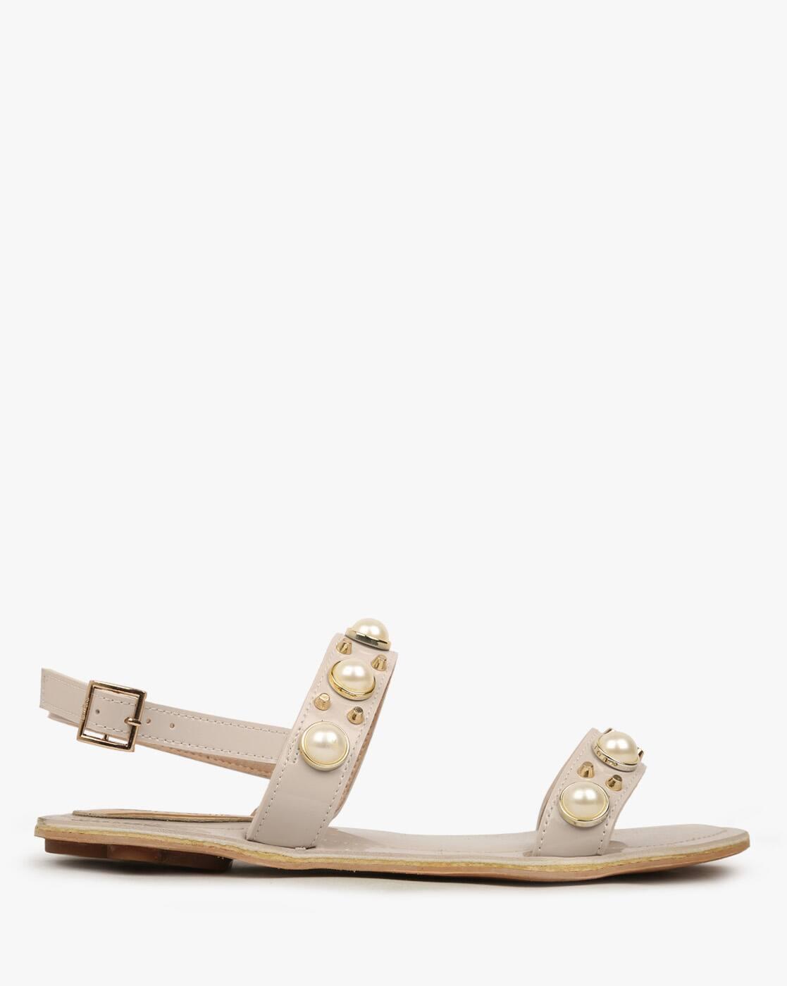 Dual Strap Pearl Embellished Sandals