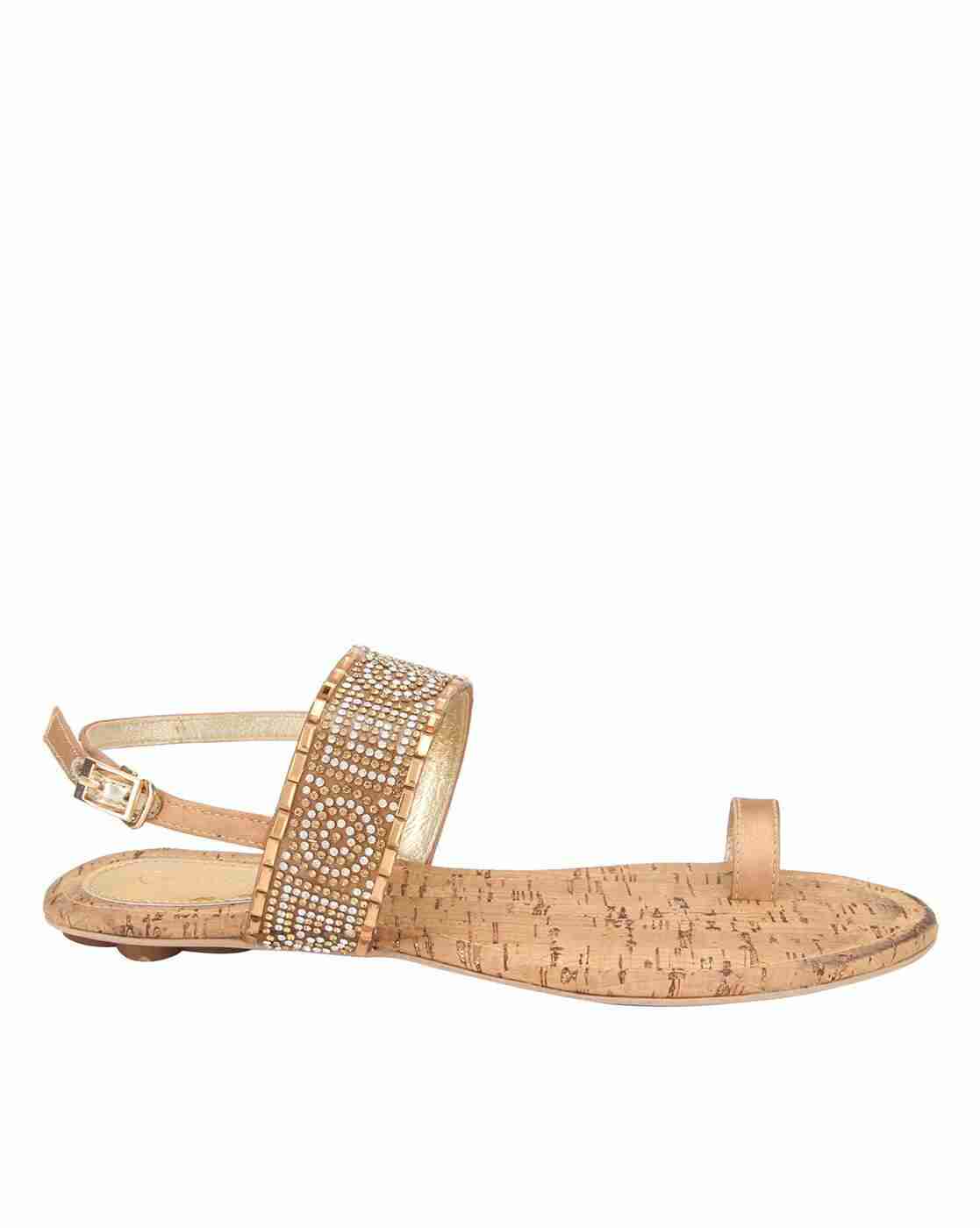 Embellished Toe-Ring Flat Sandals