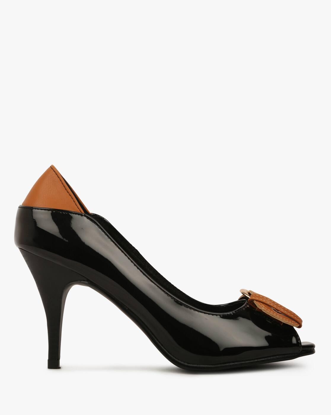 Peep-Toe Stilettos with Buckle Accent