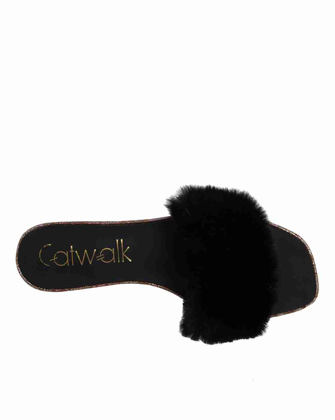 Faux-Fur Slip-On Flat Sandals
