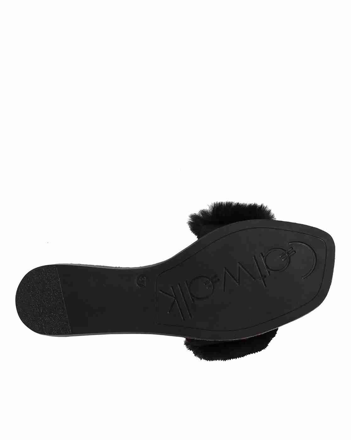 Faux-Fur Slip-On Flat Sandals