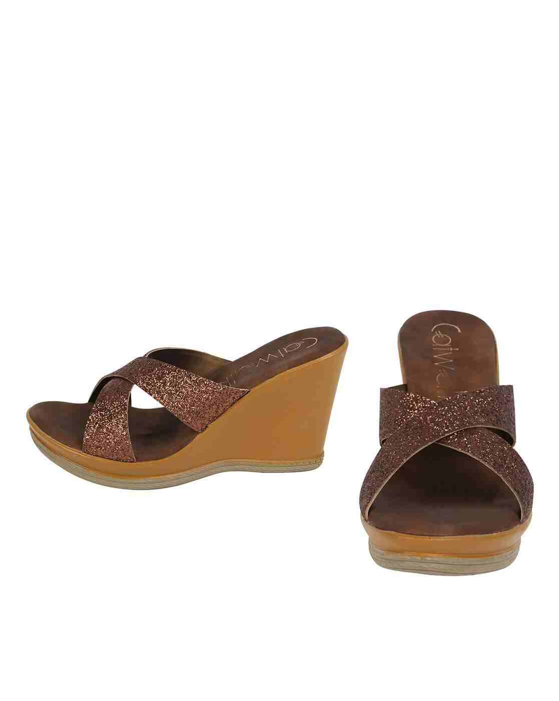 Textured Criss-Cross Strappy Wedges