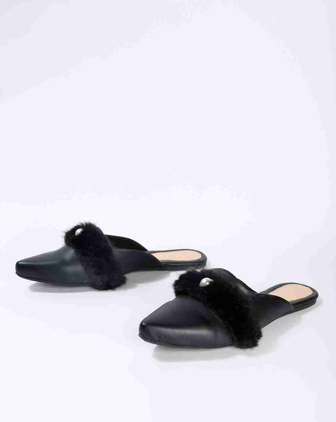 Pointed-Toe Mules with Fur