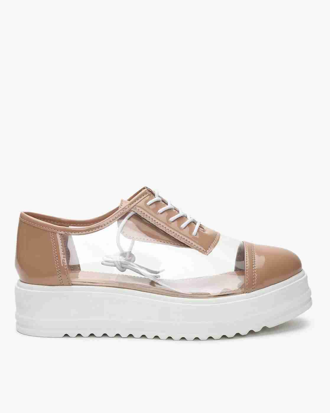 Sheer-Through Lace-Up Casual Shoes